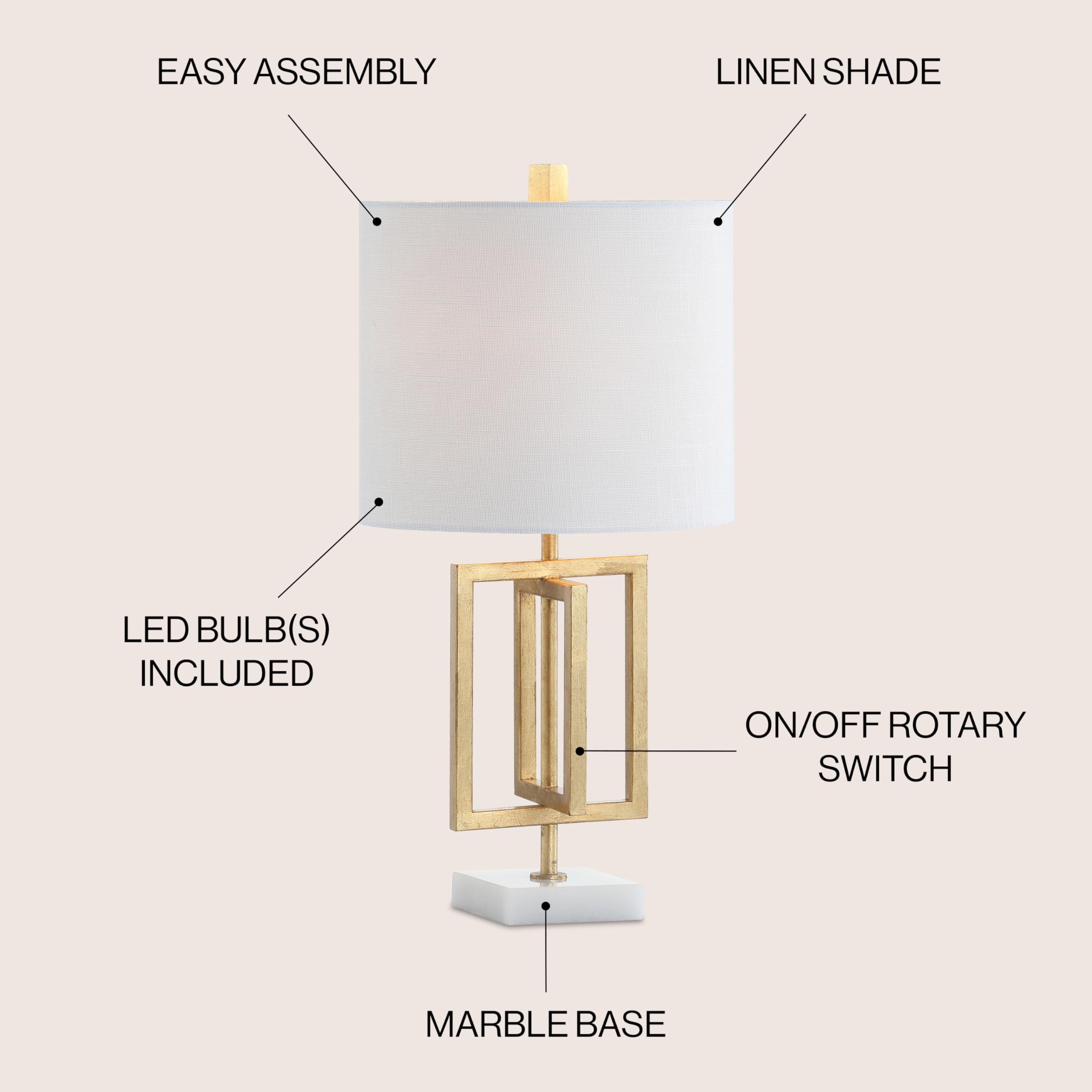 Jonathan Y Jyl1039A Anya 20.25" Metal/Marble Led Table Lamp Glam Contemporary Modern Bedside Desk Nightstand Lamp For Bedroom Living Room Office College Bookcase Led Bulb Included, Gold