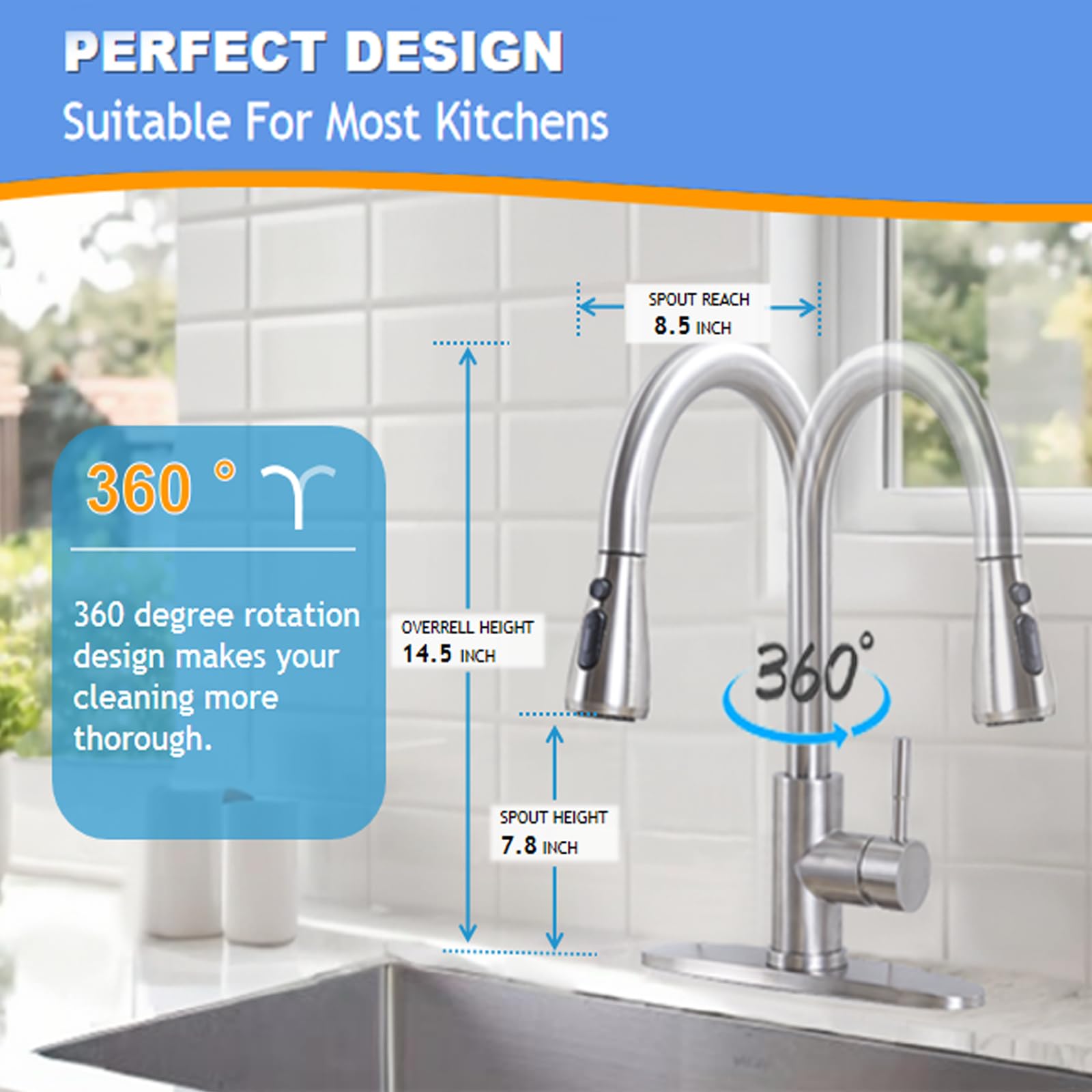 Hotis Home Hotis Kitchen Faucet With Pull Down Sprayer, High Arc Commercial Brushed Nickel Kitchen Sink Faucets, Small Rv Stainless Steel Single Handle Pull Out Faucet For Kitchen Sink With Deck Plate