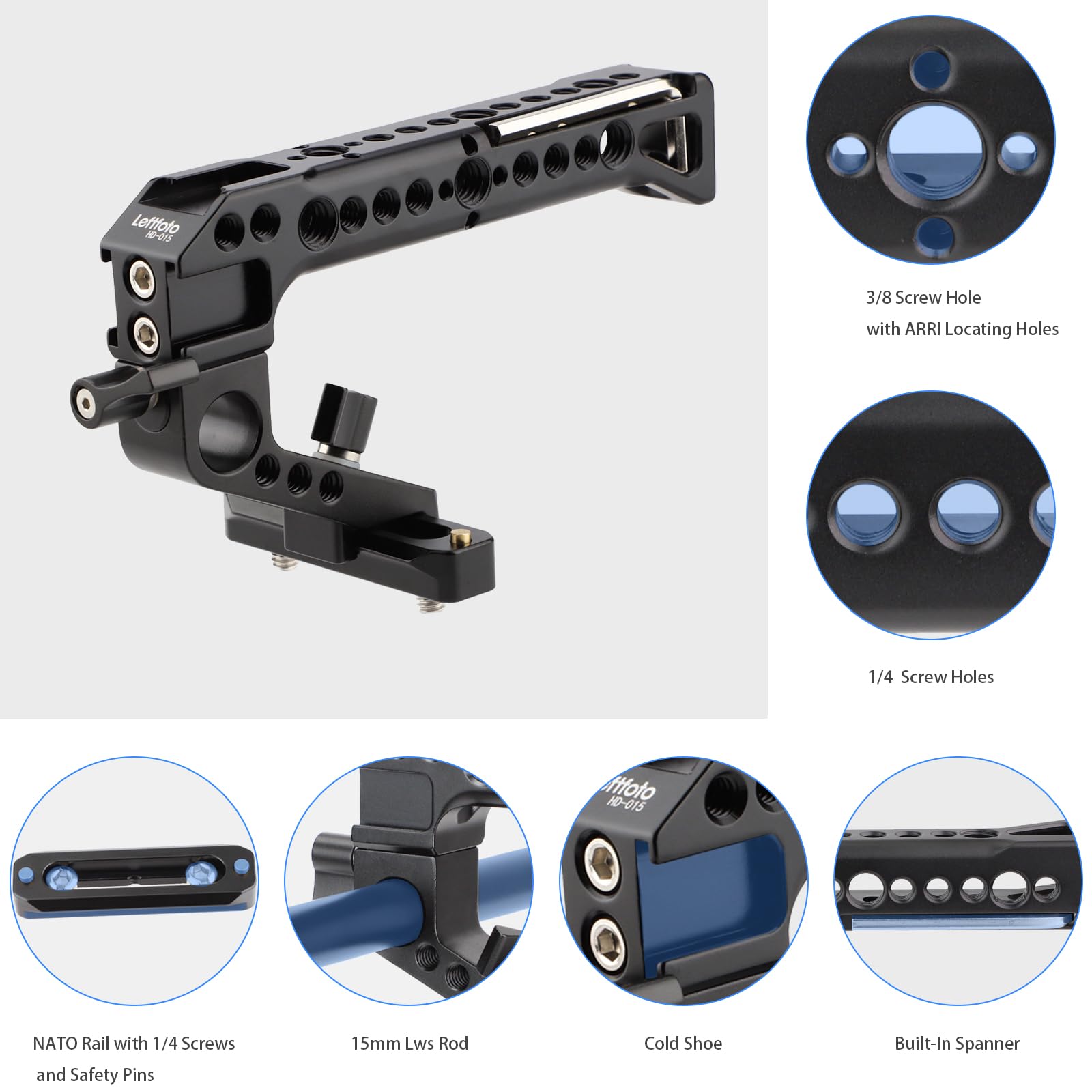 Leftfoto Camera Cage Top Handle Nato Rail Standard With 7Mm Nato Rail For Dlsr Camera Cage,Anti-Off And Quick Release Design.