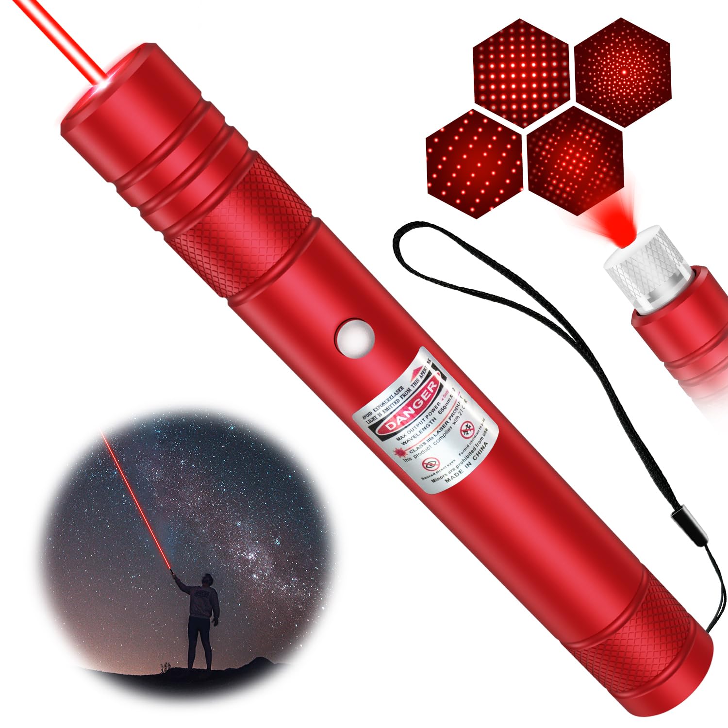 Miprezt [Professional] Rechargeable Red Beam Flashlight Long Distance Range For Tv/Led/Lcd Screens Tactical Flashlights Presentation Office/Outdoors/Astronomic/Construction-Red Shell [001]
