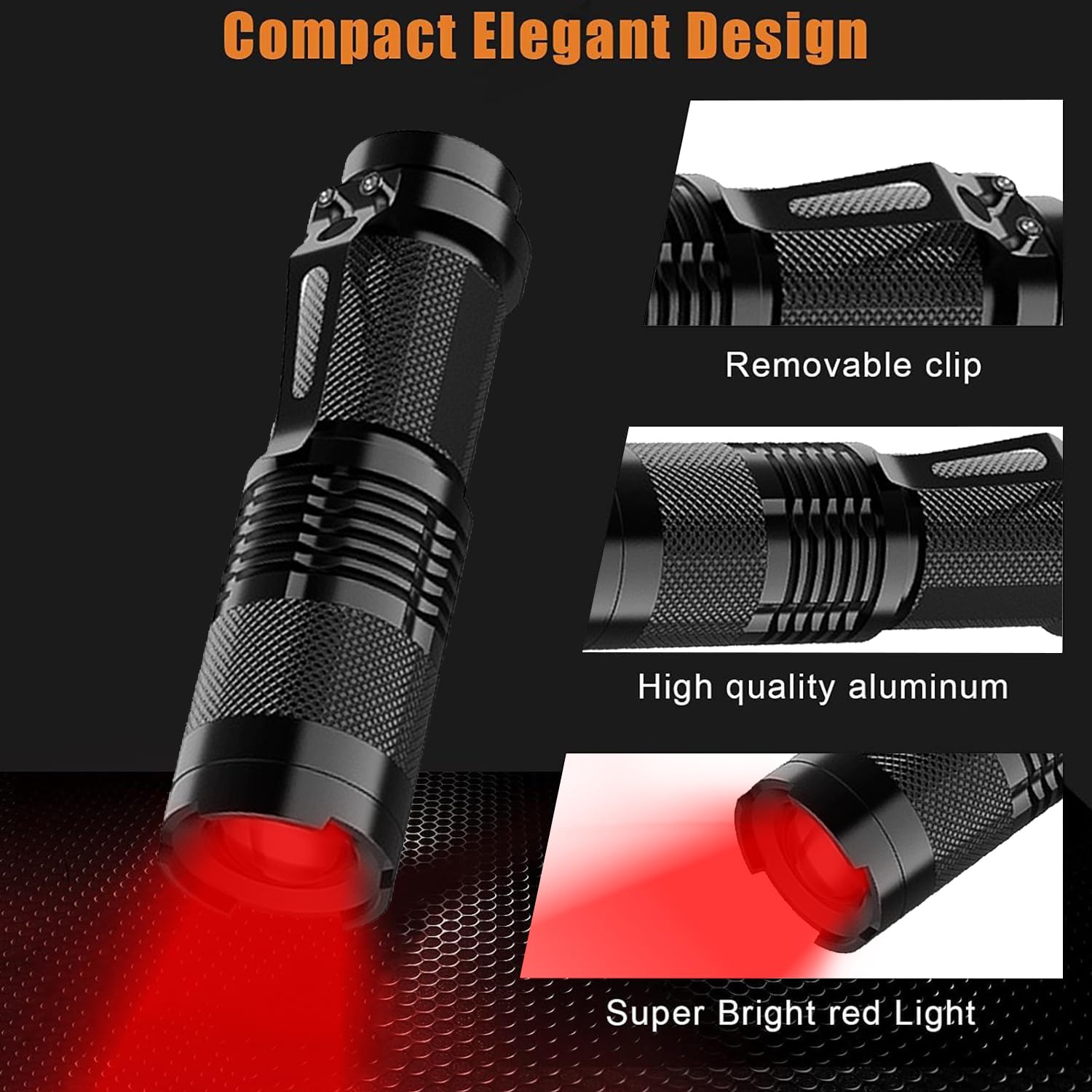 Modoao Red, Blue, Green 3 Pack Led Flashlights, Three Modes With Clip Zoomable Torch Waterproof High Luminous Light, Used For Outdoor Camping, Home Lighting, And Emergency Rescue