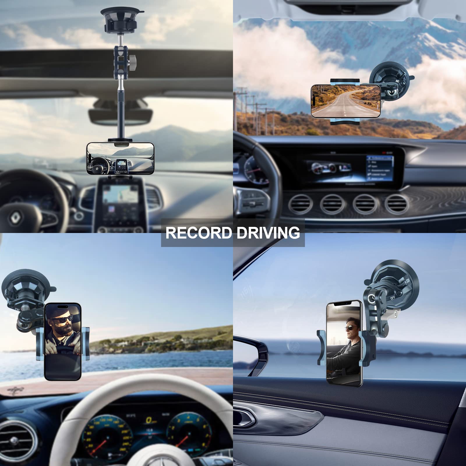 Leepiya Universal Ball Head Arm For Phone 360 Adjustable Car Suction Phone Holder With Remote Control Shooting Windshield Phone Mount For Car Cell Phone Holder Stand For Video Recording