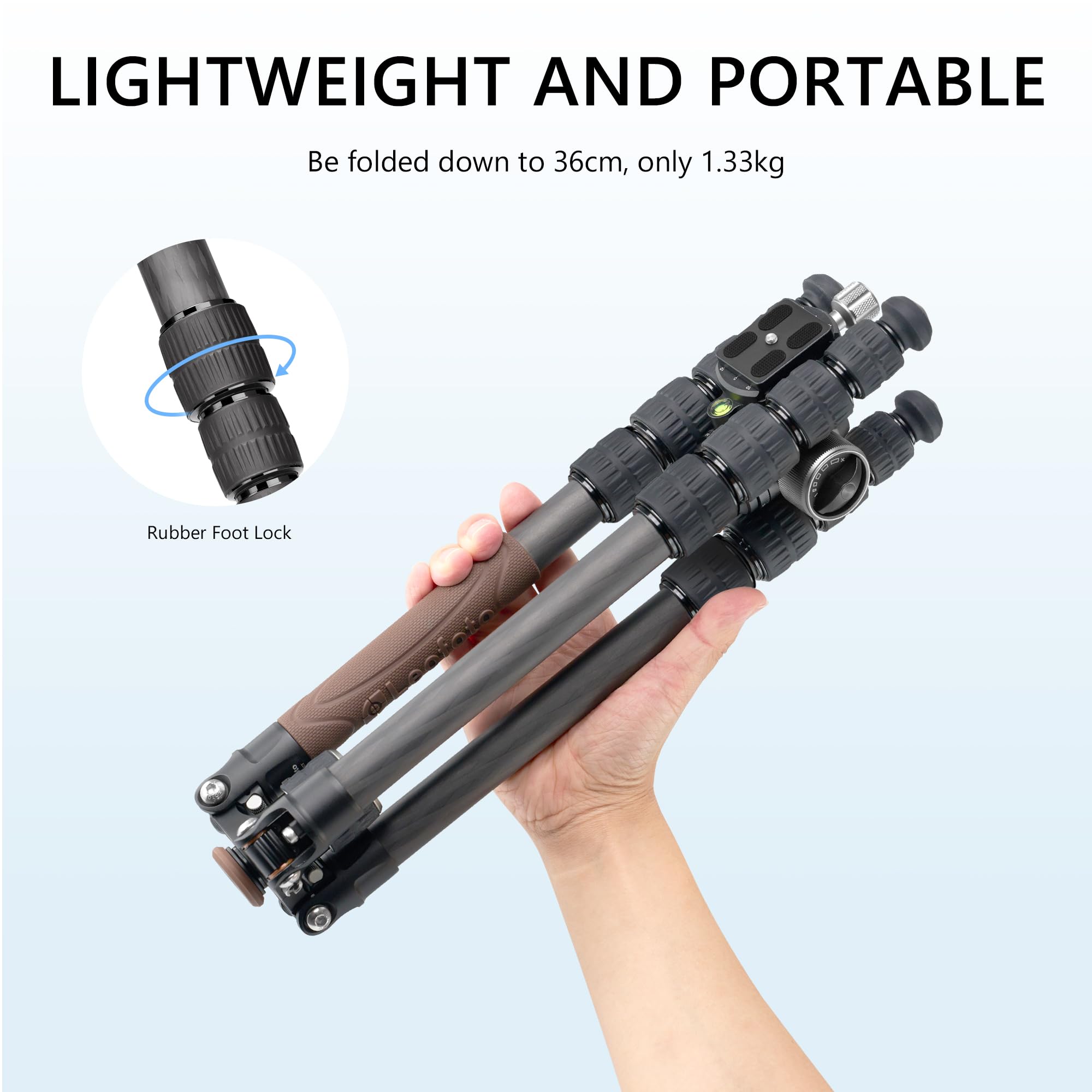 Leofoto Carbon Fiber Lightweight Travel Tripod With 360° Ball Head, Reverse Folding, Removable Center Column, Folded Height 36Cm, Maximum Load 8Kg (Lx-255Ct+Xb-32)