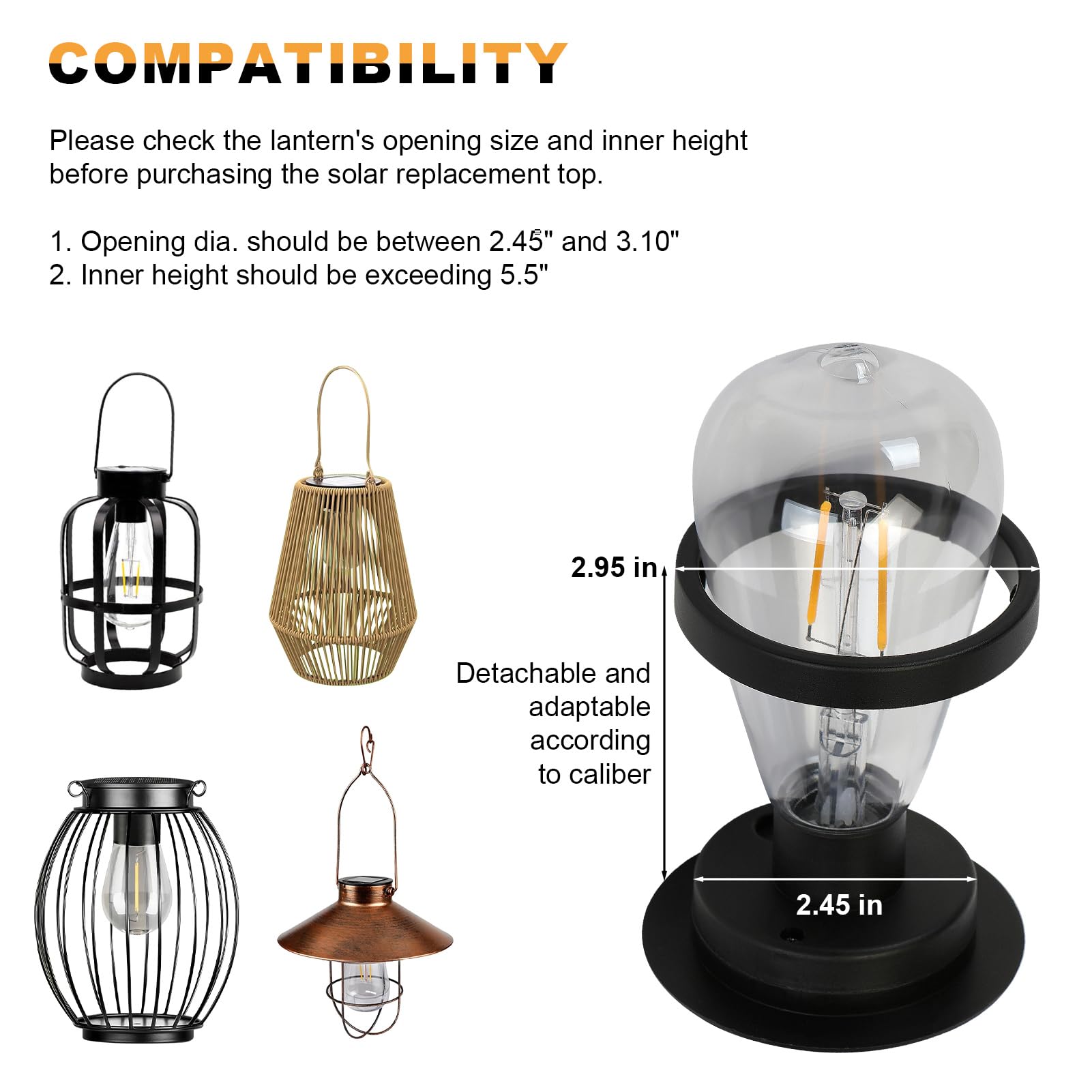 Jkimk Replacement Solar Light Tops-Solar Light Bulbs For Outside-Solar Lanterns Outdoor Waterproof 1 Pack,One Thing, Three Uses, Multifunctional Size Conversion Or Personalized Hanging