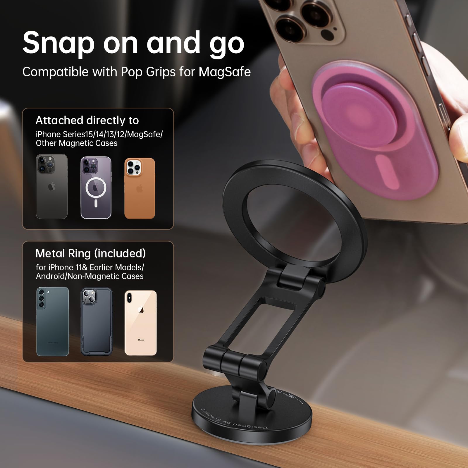 Syncwire Fits Magsafe Car Mount, Magnetic Phone Holder For Car Dashboard, [Flexible Three-Axis] 360° Rotation Magnetic Car Mount Strong Magnets Car Phone Holder Fits Iphone 16 15 14 13 12 Pro Max
