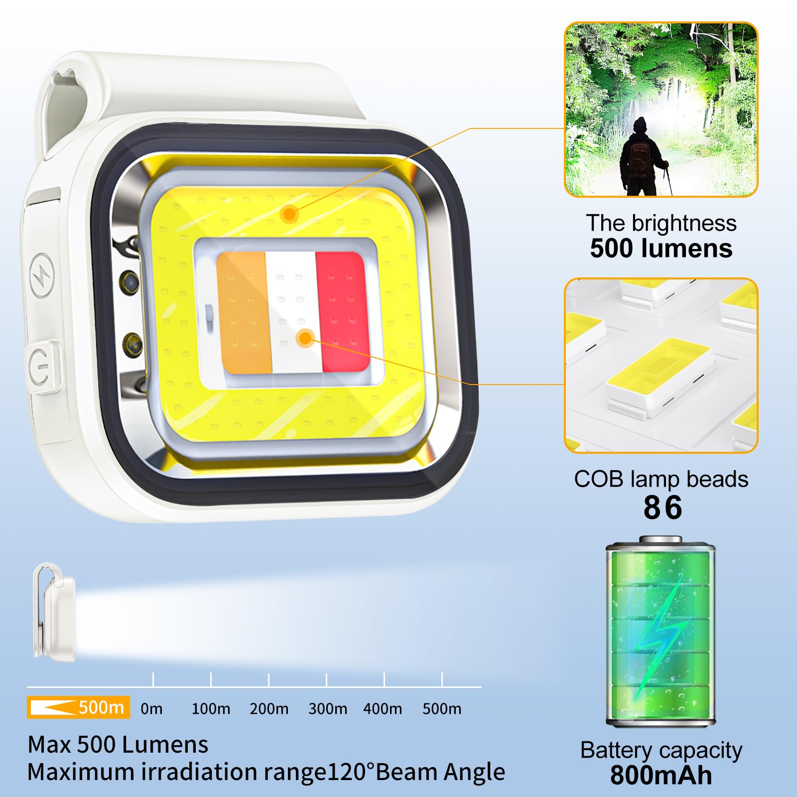 Blovefitwa Running Light For Runners, Night Walking Light For Night Safety Walking, 500Lumen Brightness,800Mah Battery Running Gear (White)