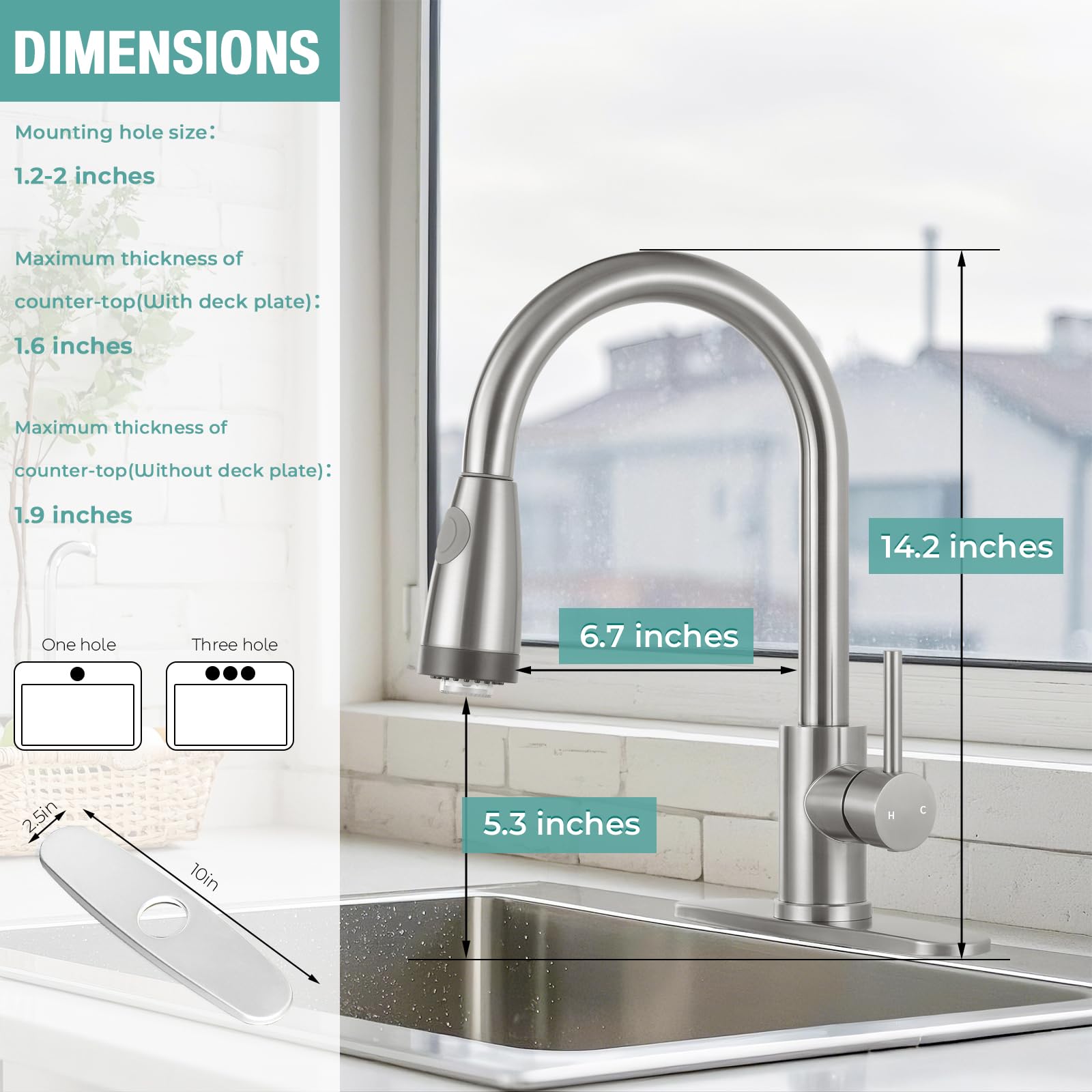 Aklfgn Led Light Kitchen Faucet With Pull Down Sprayer High Arc Single Handle Stainless Steel Sink Faucets, Suitable For 1 Or 3 Hole Brushed Nickel Kitchen Faucet