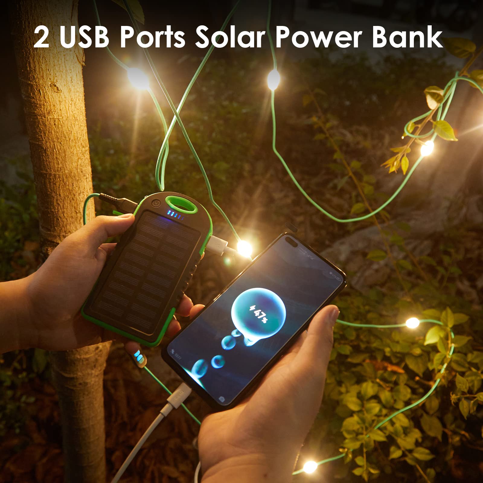 Anpro Solar Camping String Lights - 20.5Ft Solar String Lights Outdoor Waterproof W/12Leds, Rechargeable Light With Adjustable Brightness And 7 Modes, Led Camping Lights For Decor Outdoor Hiking