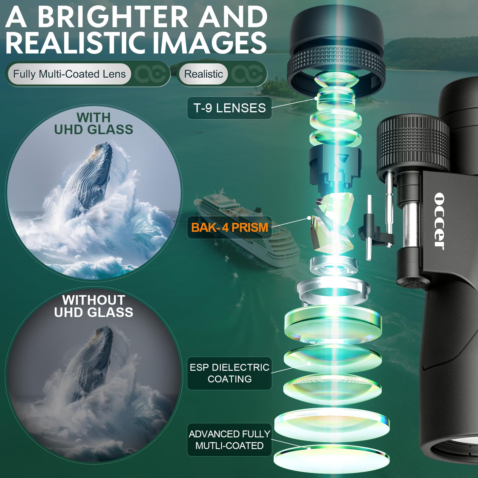 Occer 12X50 Binoculars For Adults High Powered - Hd Bird Watching Binocular For Hunting With Clear Vision - Easy Focus Binoculars With Long Range For Hiking Travel Cruise Trip Concert Stargazing