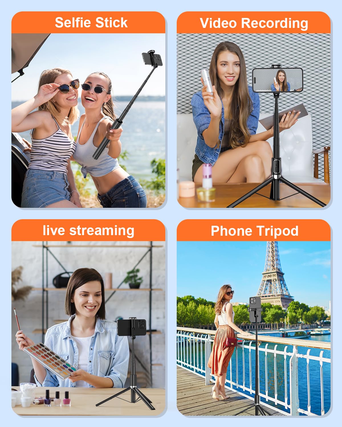 Macrae Selfie Stick,67 Inch/1.7 Meter Selfie Stick Tripod, For Women Men,Portable Cell Phone Tripod Stand With Wireless Remote Shutter Compatible With Iphone 16E/16/15/14/13, Samsung Series(Black)