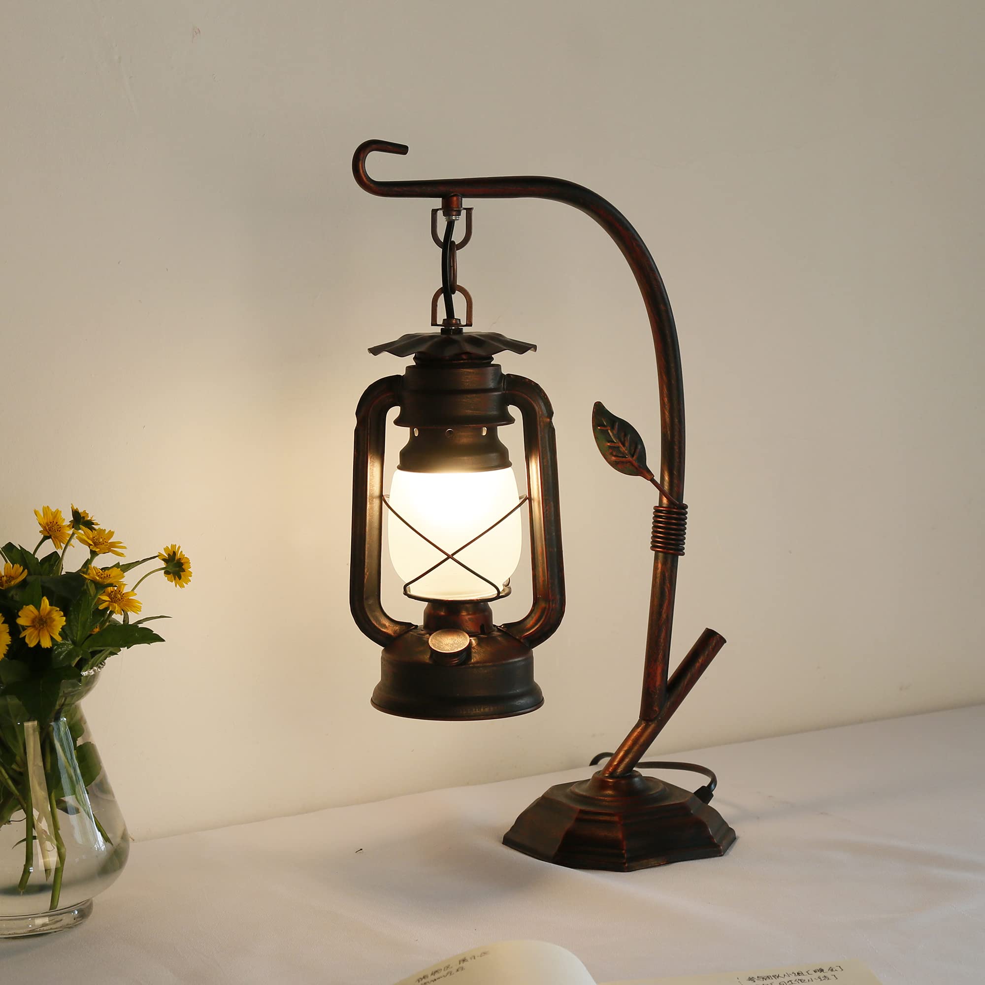 Rarlonly Rustic Table Lamp,Lamps For Nightstand,Farmhouse Lantern Table Lamps For Living Room,Table Lamps For Bedroom,Small Bedside Lamp,Living Room Lamps For End Tables (Elen Shade)