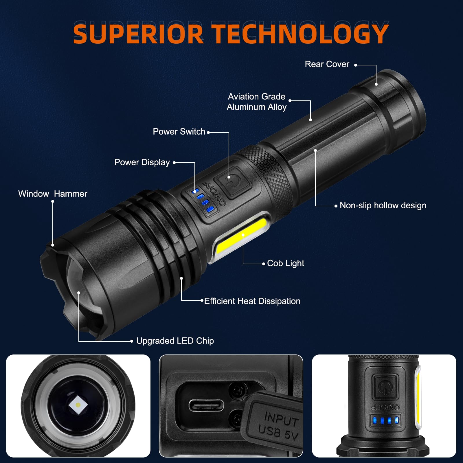 Gisaev Rechargeable 990,000 High Lumens Flashlights, 2 Pack Super Bright Led Flash Light With Cob, 7 Modes Waterproof Powerful Flashlight For Home
