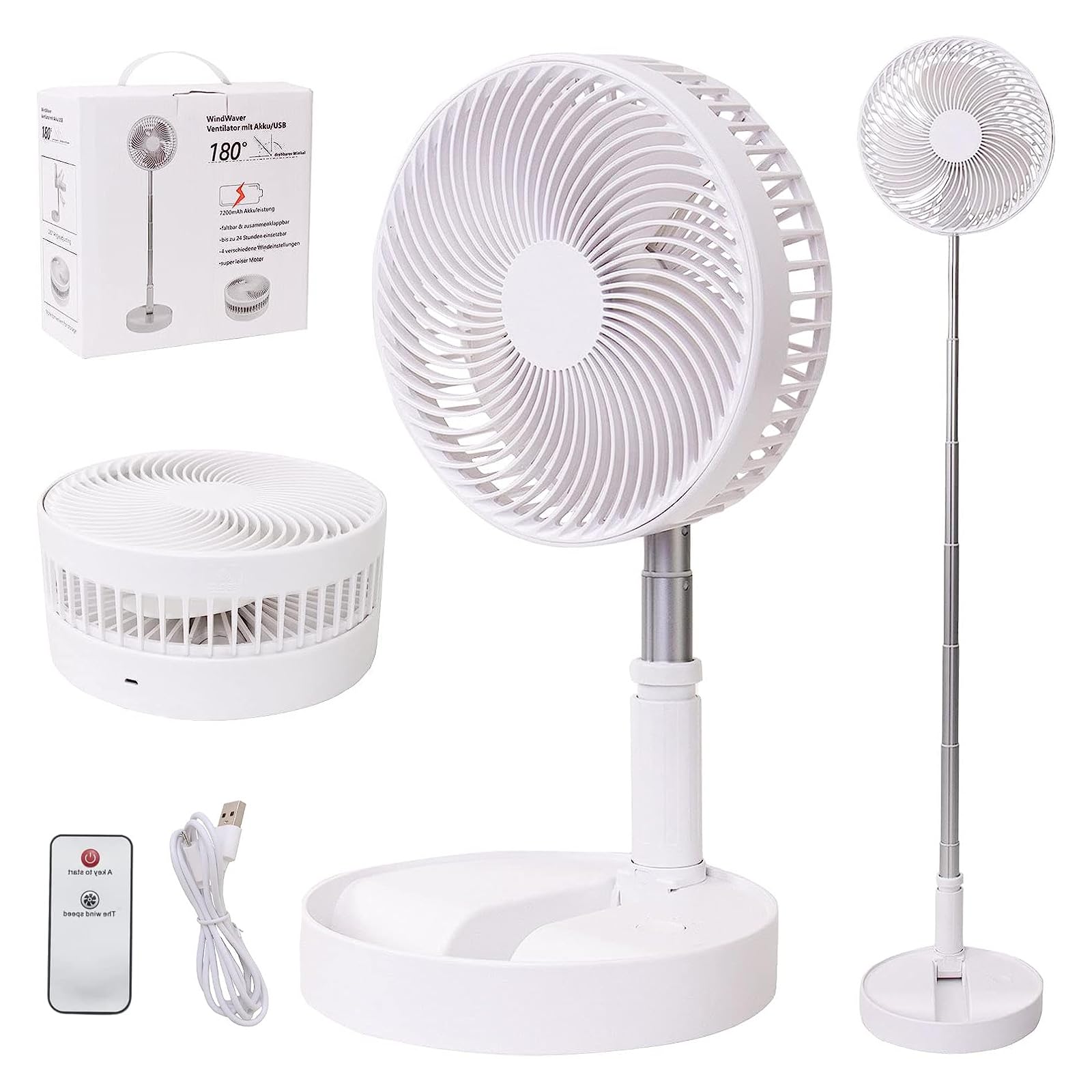 Portable Desk Fan,Foldable Fan Pedestal Stand Floor Fan With Remote Controller Adjustable Height - Koospark