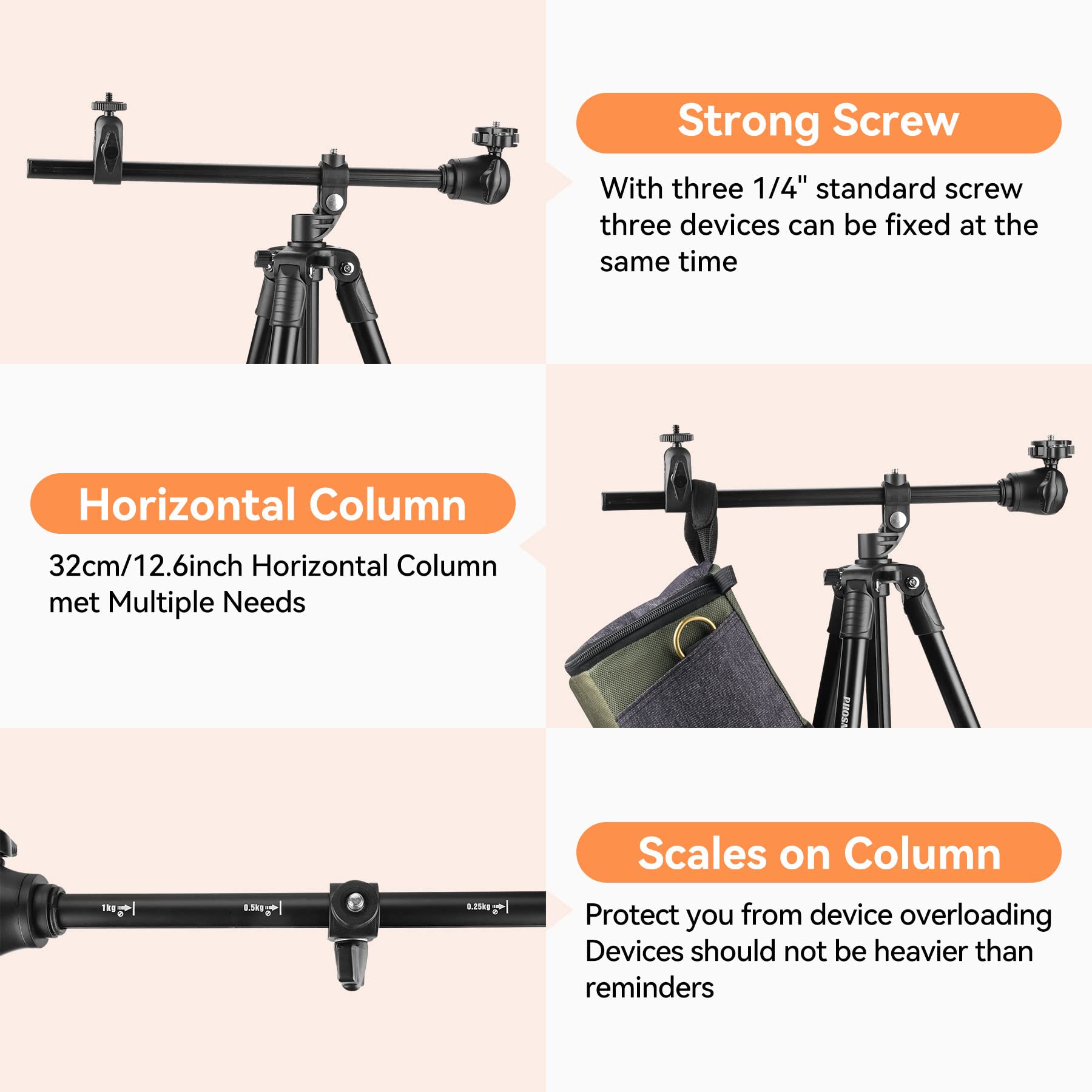 Phosnova 68" Cell Phone Tripod,Overhead Camera Tripod Stand With Remote,360° Rotation Horizontal Extendable Arm Iphone Stand For Recording/Webcam