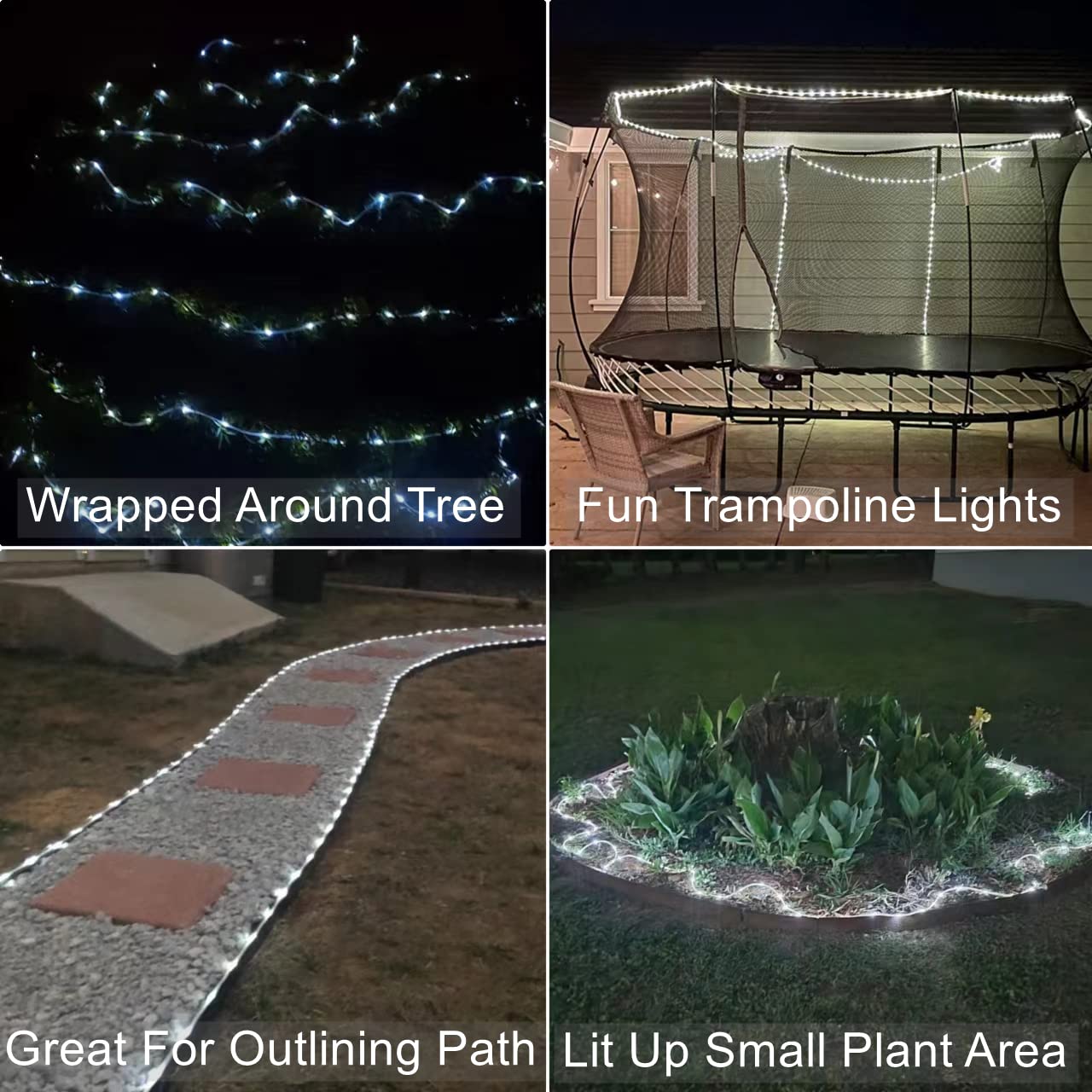 Qitong Solar Rope Lights, 2 Pack Each 33Ft 100Led String Light Outdoor Waterproof, 8 Modes Solar Tube Lights For Outside Garden Pool Patio Porch Tree Party (Cool White)