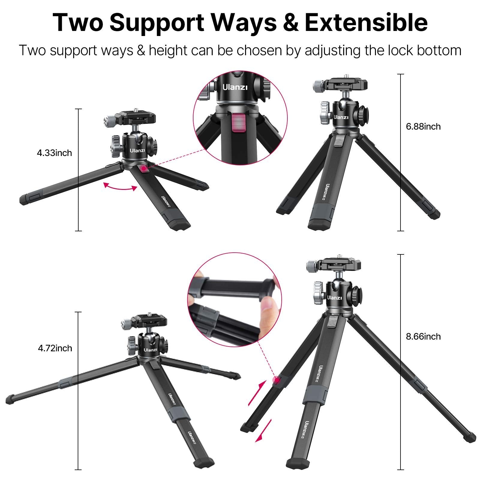 Pictron Portable Desktop Mini Tripod Mt-24 Compact Camera Tripod Aluminum Alloy With 360° Ball Head,1/4 Inches Quick Release Plate For Dslr Camera Video Camcorder, Load Up To 11Lbs/5Kg
