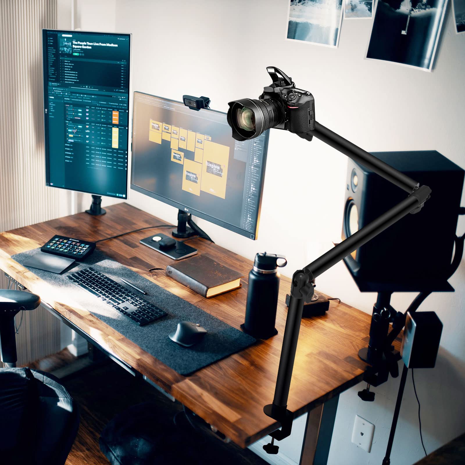 Obeamiu Overhead Camera Mount Desk Stand, Flexible Articulated Arm Dslr Desk Mount Light Stand Phone Holder With 1/4" 3/8'' 5/8'' Screw, Clamp Tabletop Stand For Podcasting/Light/Blue Yeti Nano/Webcam