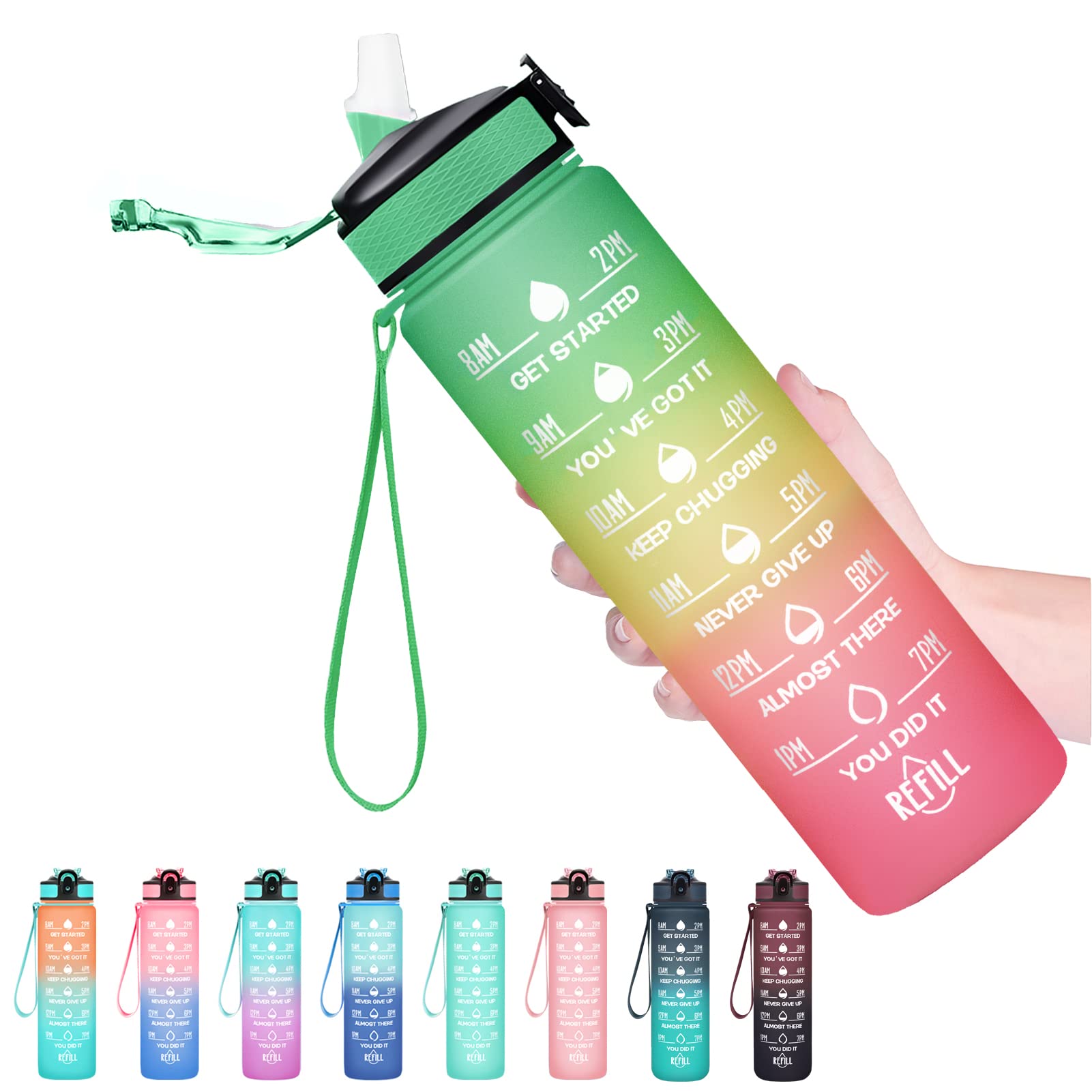 Hyeta 32 Oz Water Bottles With Times To Drink And Straw, Motivational Water Bottle With Time Marker