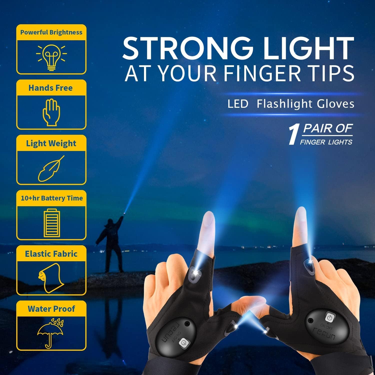 Outlite Led Flashlight Gloves, Cool Gadgets Christmas Stocking Stuffers Unique Birthday  For Dad Boyfriend Husband Him, Light Gloves Tool For Camping Fishing Car Repairing Hiking