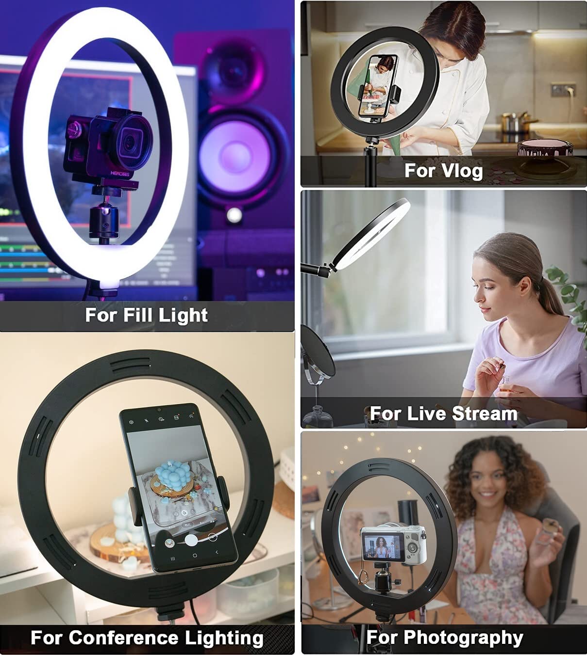 Acetaken Webcam Light, Ring Light For Logitech Webcam C920,C922X,C930E,Brio 4K,C925E,Mx Brio 4K,Streamcam,Brio 500,C615 1/4'' Screw Hole- 10'' Light (Without Tripod And Stand)