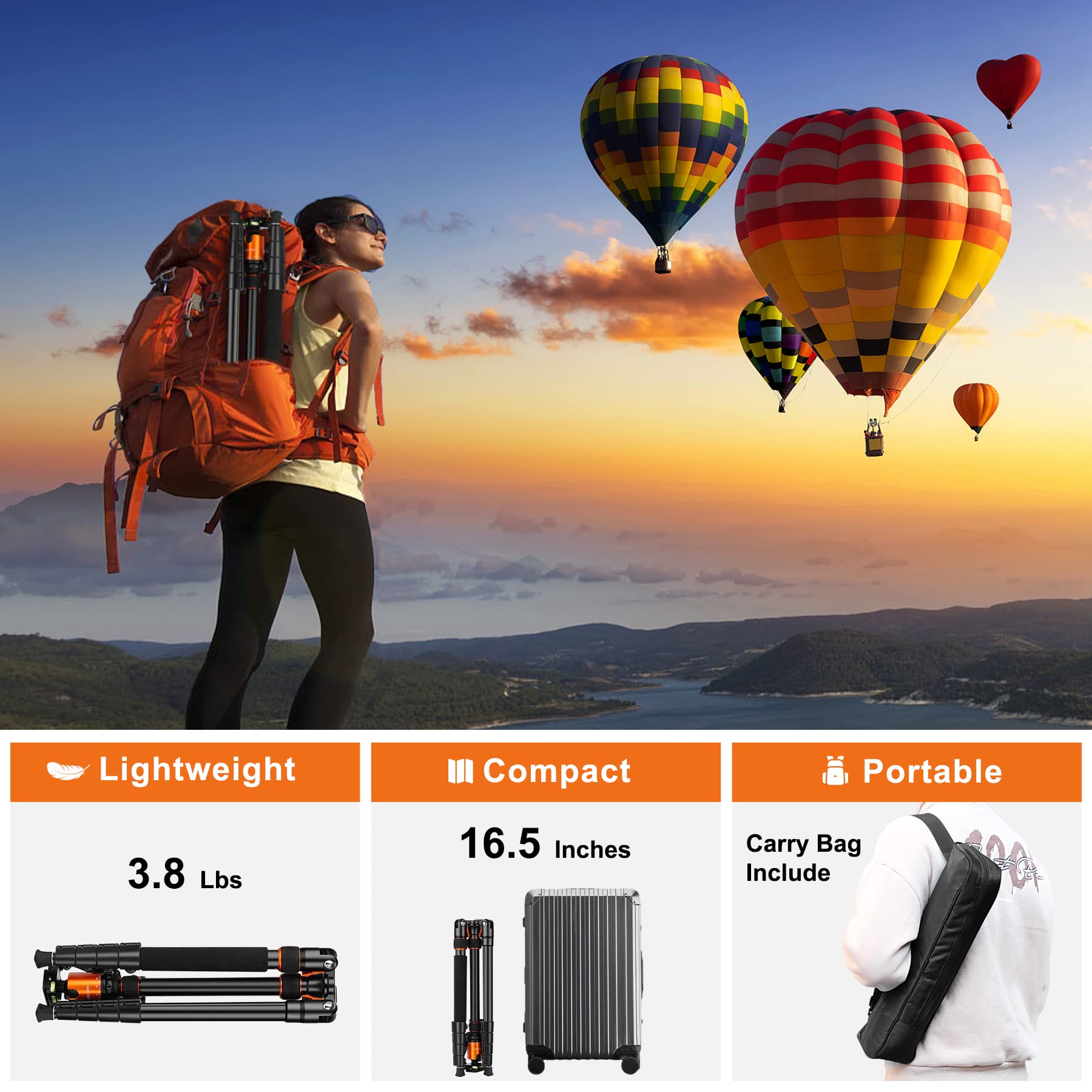 Joilcan Tripod For Camera, 81" Aluminum Camera Tripod, 83" Dslr Tripods & Monopods, Heavy Duty Travel Tripod For Binoculars Spotting Scope Telescope, Professional Complete Tripod Units, Payload 35Lb