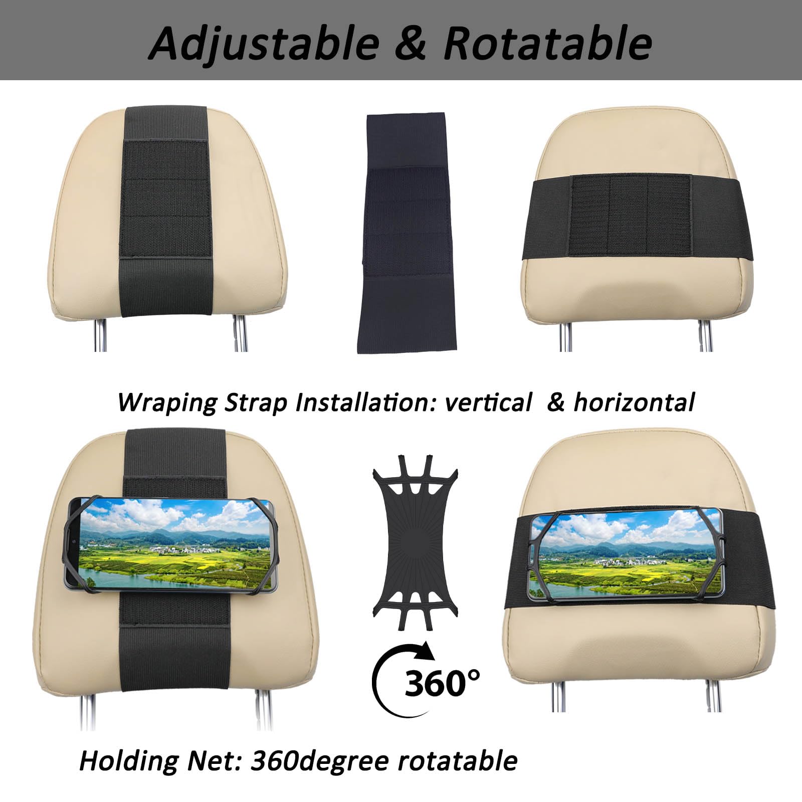 Htlakikj 2 Pack Car Headrest Phone Mount Holder Fits All 3.5-7 Inch Cell Phone And Devices Silicone Car Phone Mount Holder For Kids In Back Seats - Black (Black 2 Pack)