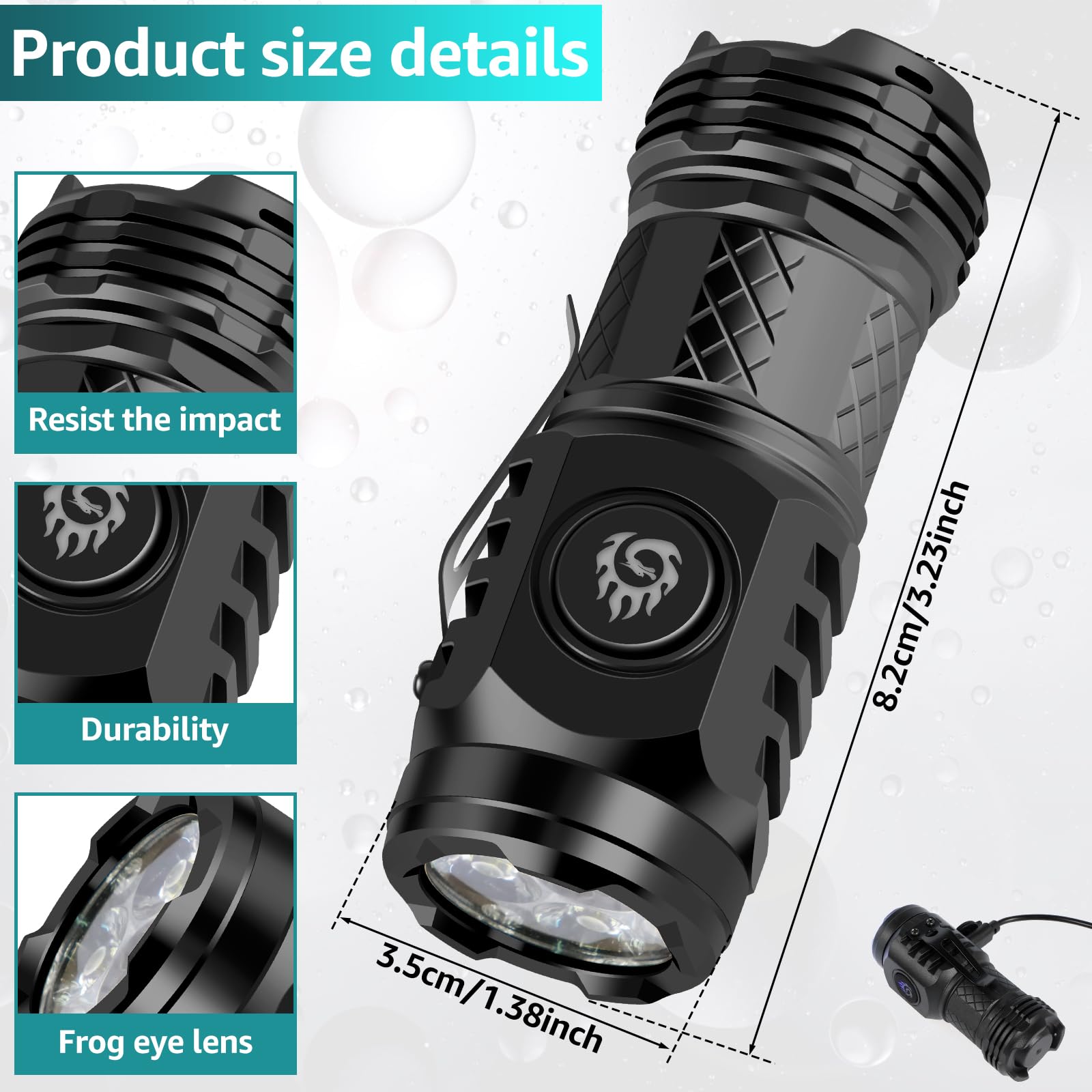 Hvxrjkn 2Pcs Three-Eyed Monster Mini Flashlight, German Three-Eyed Monster Mini Flash Super Power Flashlight, Pocket Flashlight With Clip, Mini Torch Led Flashlight, Portable Mini Pocket Torch (Black)