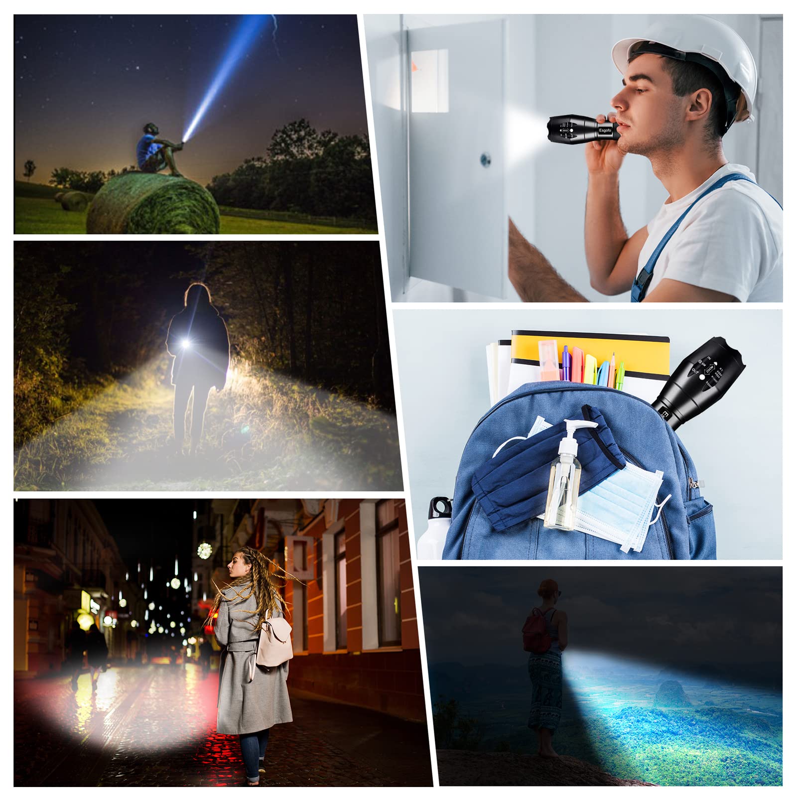 Esgofo Led Flashlights 2 Pack Bright Powerful Edc Handheld Flash Lights, High Lumens Pocket Linterna, 5 Modes, Waterproof, For  Survival Emergency Camping
