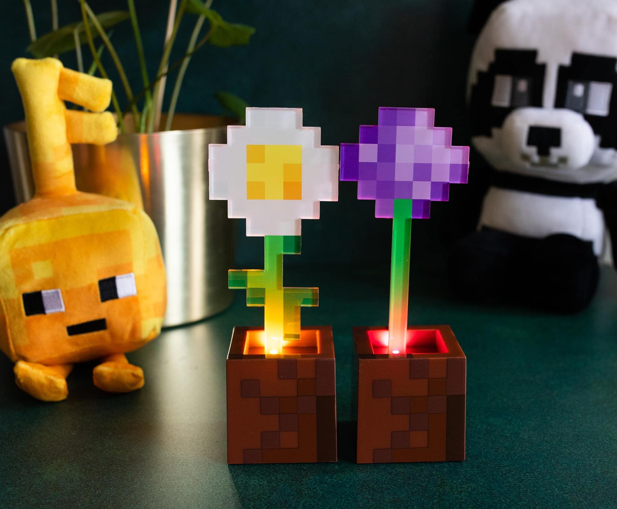 Ukonic Minecraft Daisy And Allium Flower Pot Mood Lights, Set Of 2 | Nightstand Table Lamp With Led Light For Bedroom, Desk, Living Room | Home Decor Room Essentials | Video Game And Collectibles