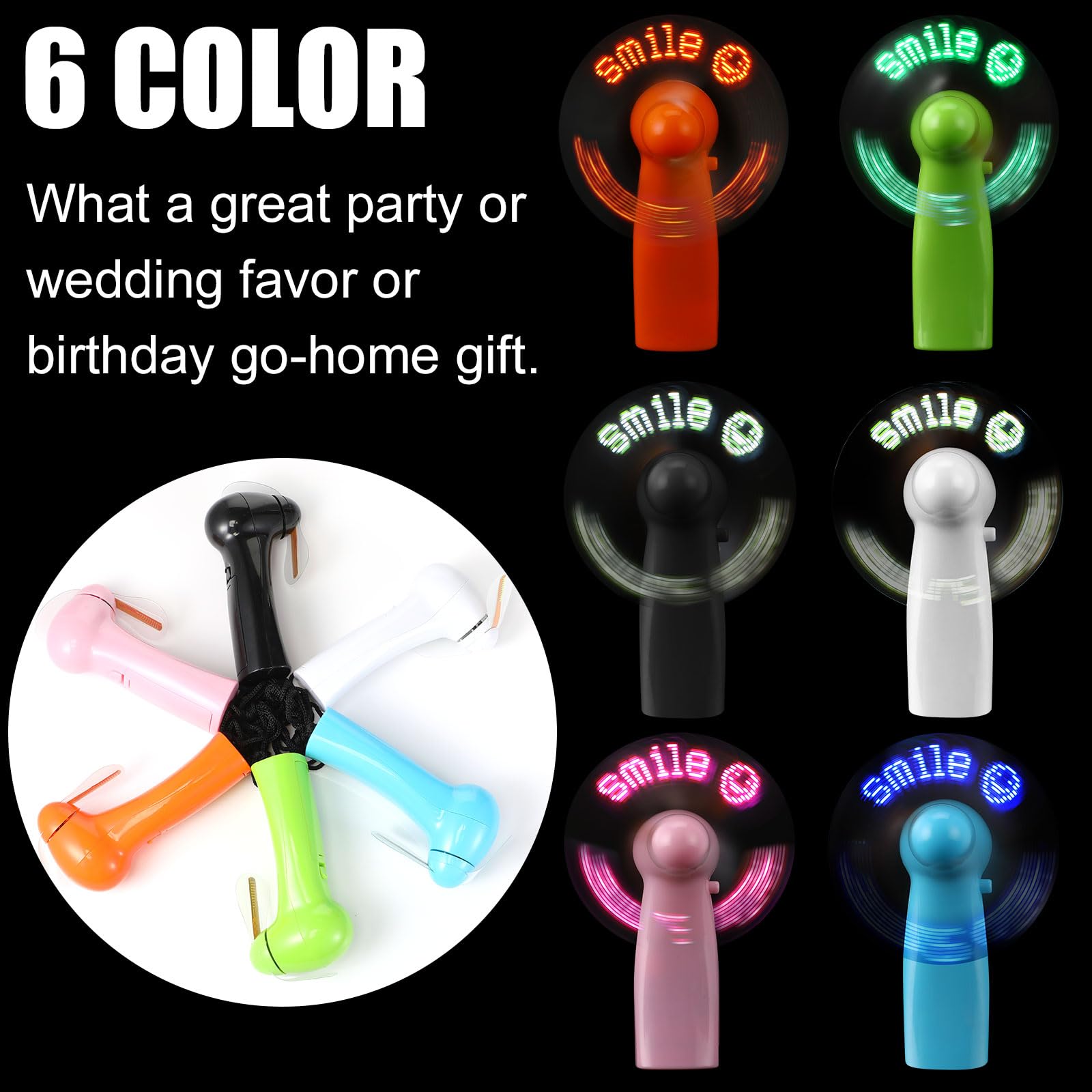Glow light up handheld fans in bulk with smiley face design fun and unique Koospark