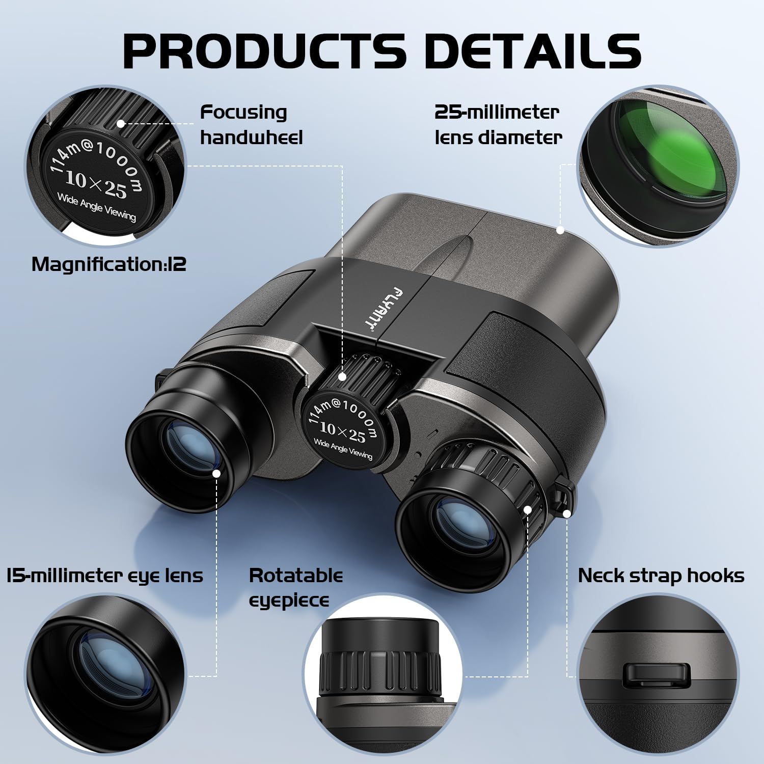 Flyant 12X25 High Powered Binoculars For Adults, Compact Binoculars With Clear Low Light Vision, Easy Focus Waterproof Small Binocular For Bird Watching, Hunting, Hiking, Cruise Ship, Travel, Concerts