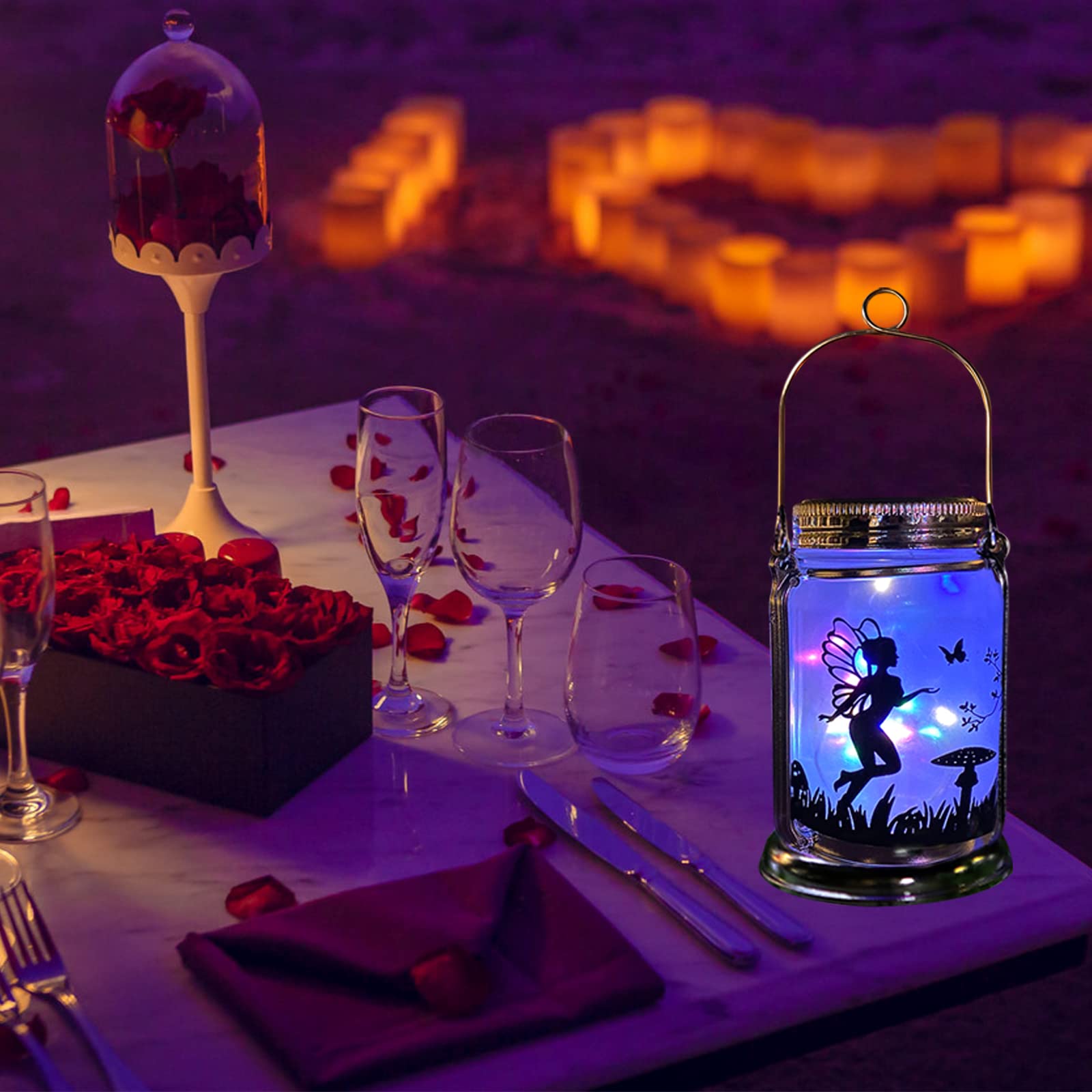 Vcdsoy 4 Pack Solar Fairy Lights Decorations Garden-Solar Fairy Lantern Mason Jar Colorful Ornament Night Light-Ourdoor  Hanging Lamp Frosted Glass Jar With Stake For Yard Garden Patio Lawn