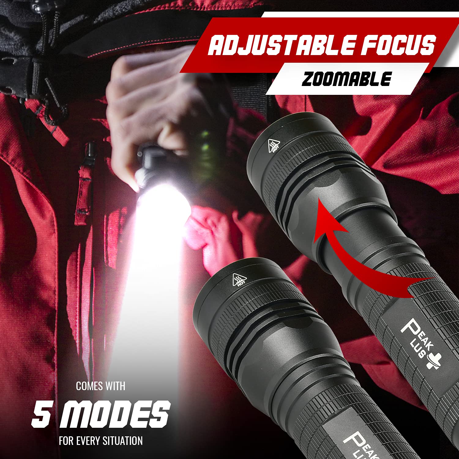 Peakplus High Powered Led Flashlight Lfx2000, Brightest High Lumen Light With 5 Modes, Zoomable And Water Resistant, Best Flashlights For Camping, Dog Walking And Emergency