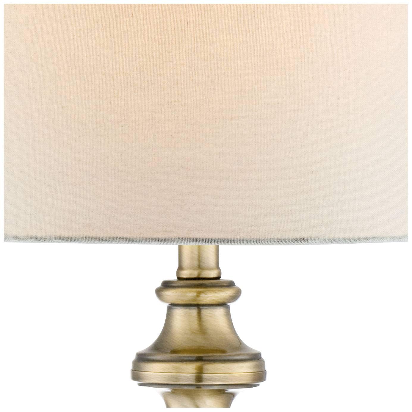 Regency Hill Traditional Style Table Lamp 26" High Antique Brass Gold Metal Candlestick White Tan Fabric Drum Shade Decor For Living Room Bedroom House Bedside Nightstand Home Office Family
