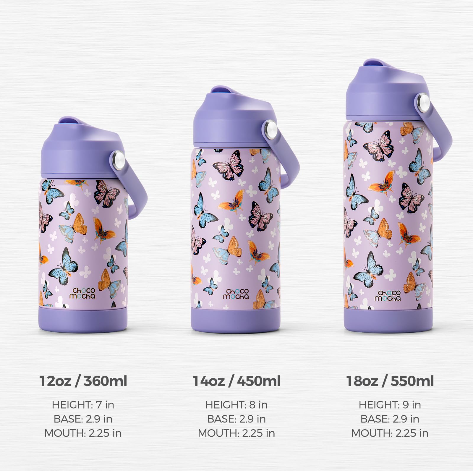 Choco Mocha Kids Water Bottle For School, Girls Insulated Water Bottle Stainless Steel, 14Oz Pink