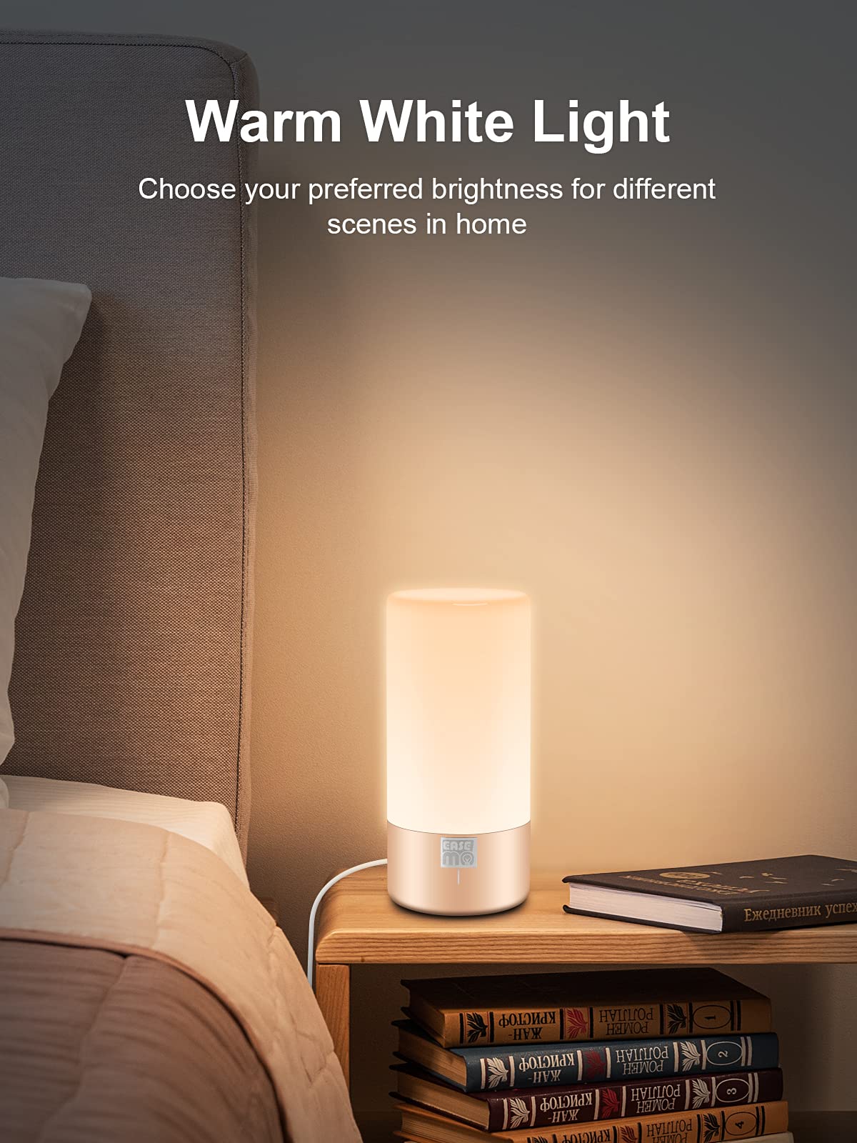 Easemo Led Touch Table Lamp, Bedside Lamp For Bedroom, Dimmable Nightstand Light With Rgb Color Changing & 3 Level Warm Light, Small Reading Desk Lamp For Living Room, Dorm & Office(Gold)