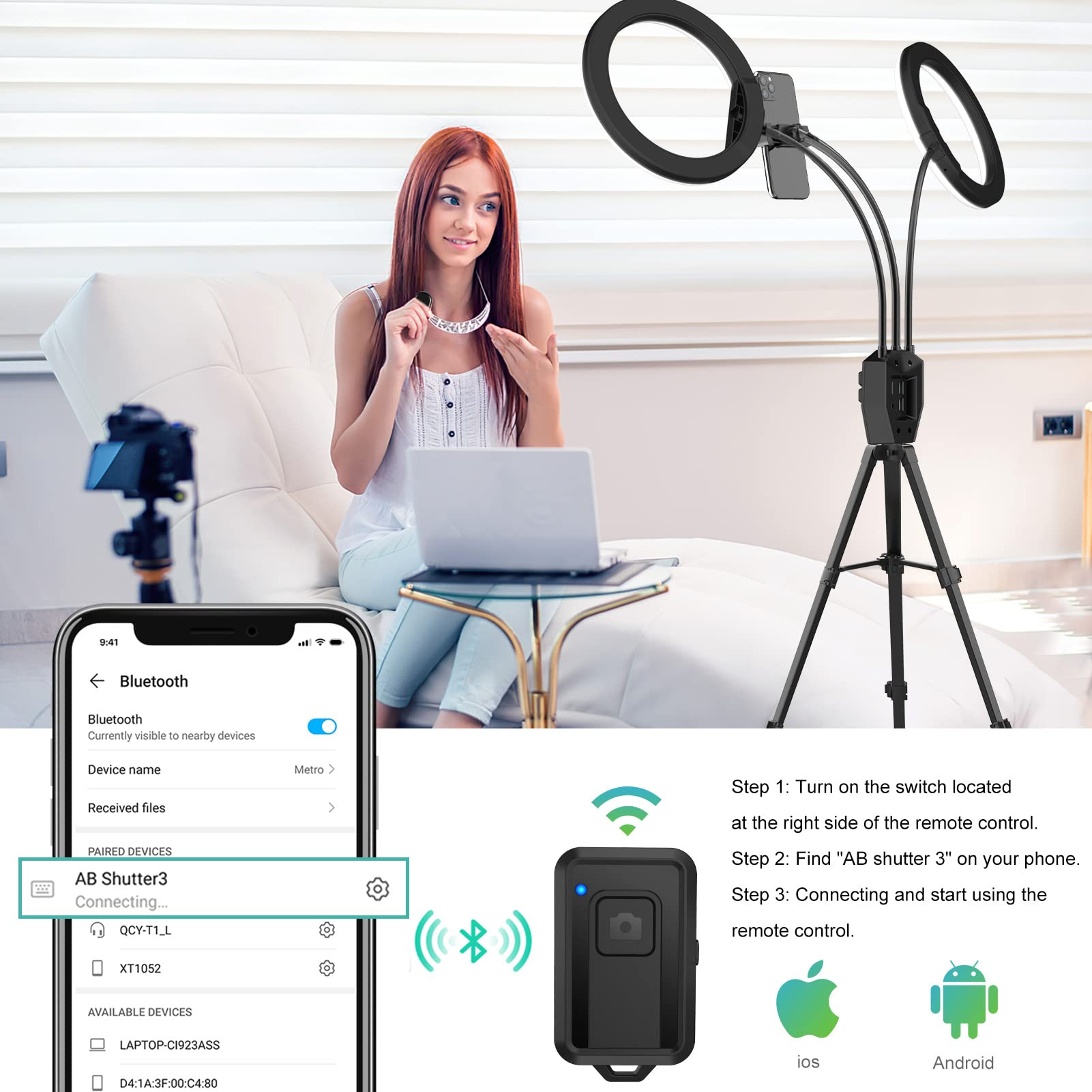 Sebider Dual 10" Led Ring Light With Tripod Stand & Phone Holder, Selfie Circle Lights With 5 Light Modes (2700-6500K)&12 Brightness Compatible For Makeup/Photography/Tiktok/Youtube/Live Stream