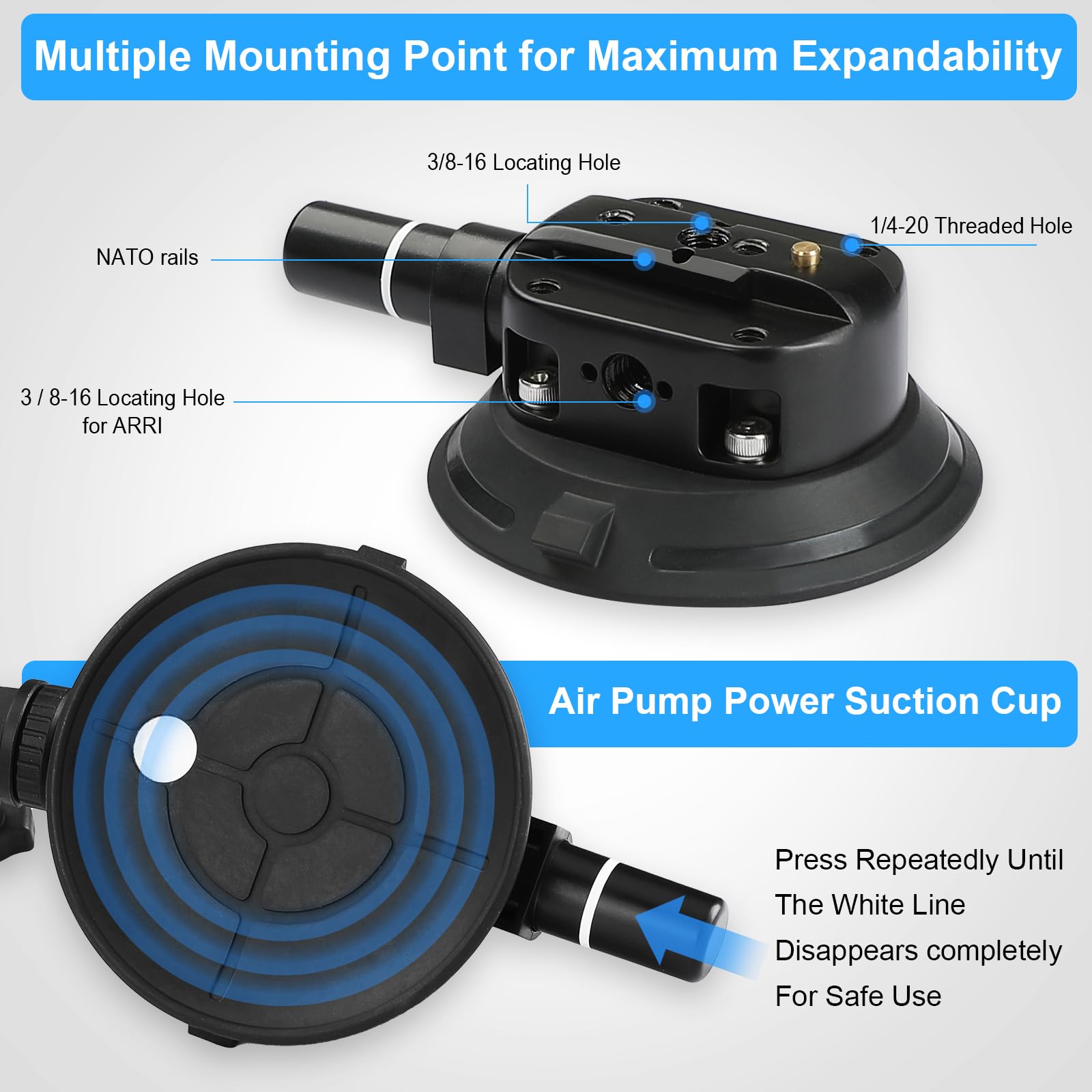 Taisioner Camera Suction Cup Mount 4.5In Pump-Actived Vacuum Suction Mount With Ball Headquick Release Magic Arm Metal Suction Cup Mount On Car Boat Windshield Window Camera/Action Camera/Phone Holder