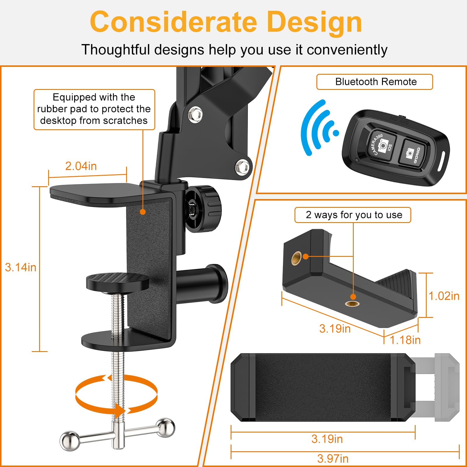 Gepege Overhead Phone Mount With 60 Led Portable Selfie Light And Phone Holder For Desk, Camera Mount Arm Stand With Remote, Overhead Stand For Video Recording, Live Streaming, Tiktok, Youtube And Cooking