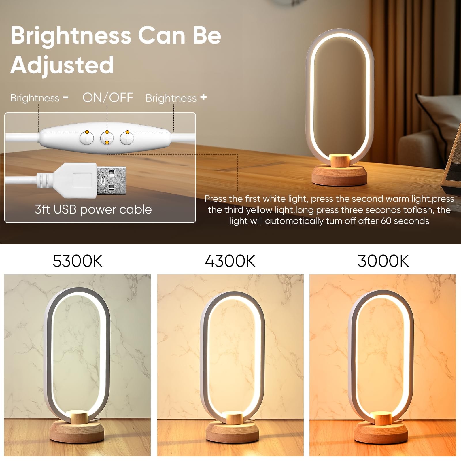 Lonrisway Modern Desk Lamp Led Wood Table Lamp, Bedroom Bedside Night Light, Dimmable Led Lighting, Creative Home Decor, Unique House Warmging