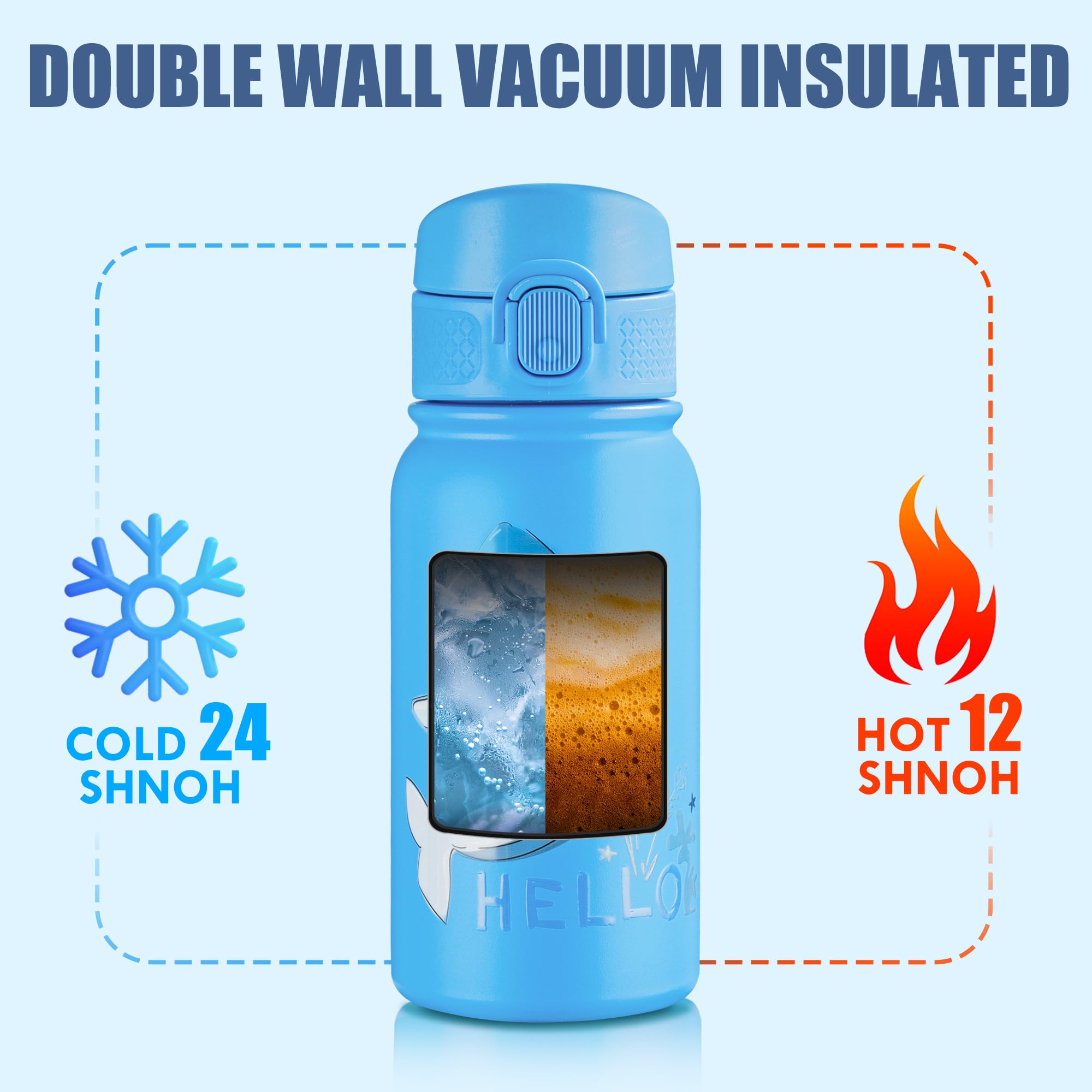 Oldley 12Oz Kids Water Bottle, Stainless Steel Insulated Water Bottle For Kids, With Straws Leak-Pr