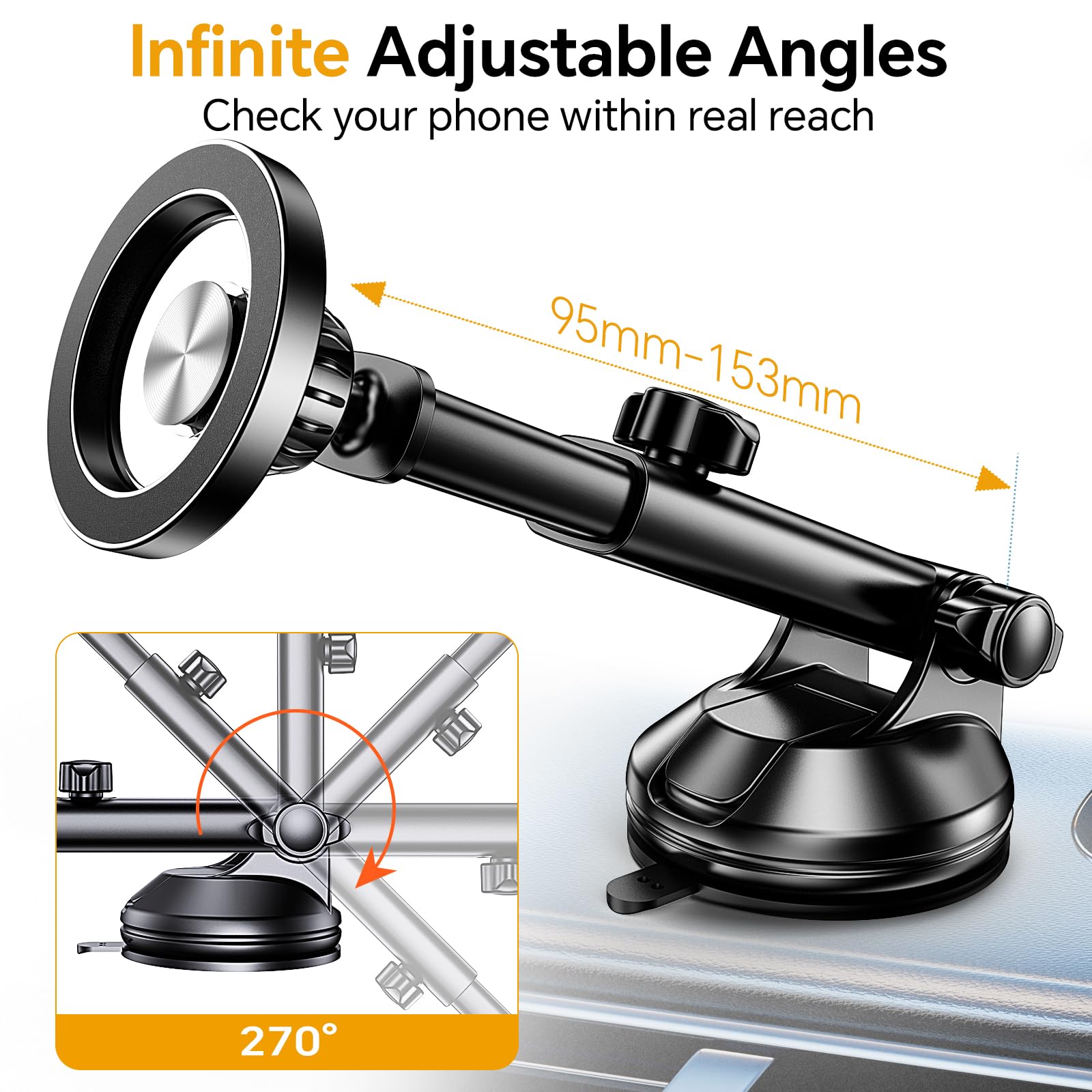 Coolpow For Magsafe Car Mount【Windshield+Vent+Dash】Magnetic Phone Holder For Car Phone Holder Mount Cell Phone Holders For Your Car Accessories Suction Cup Stand For Iphone 16 Pro Max 15 14 13 12 Plus