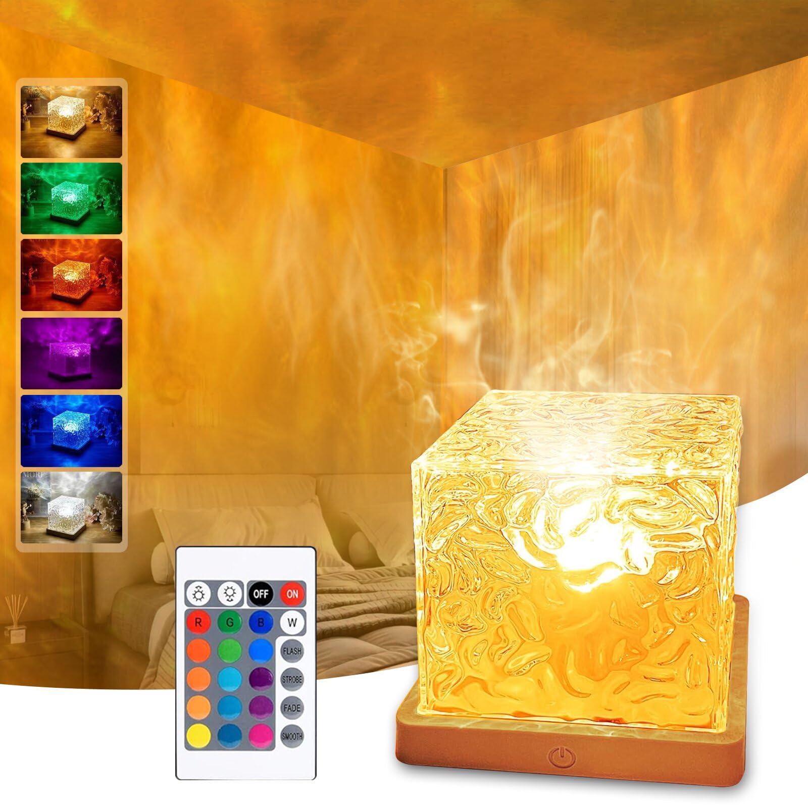 Tgywchy Ocean Wave Projector Light,Northern Lights Aurora Projector Light,16 Colors Gradual Rotating Flame Water Lamp，Cube Night Light With Remote Control For Living Room Bedroom, Decor Hotel, Etc