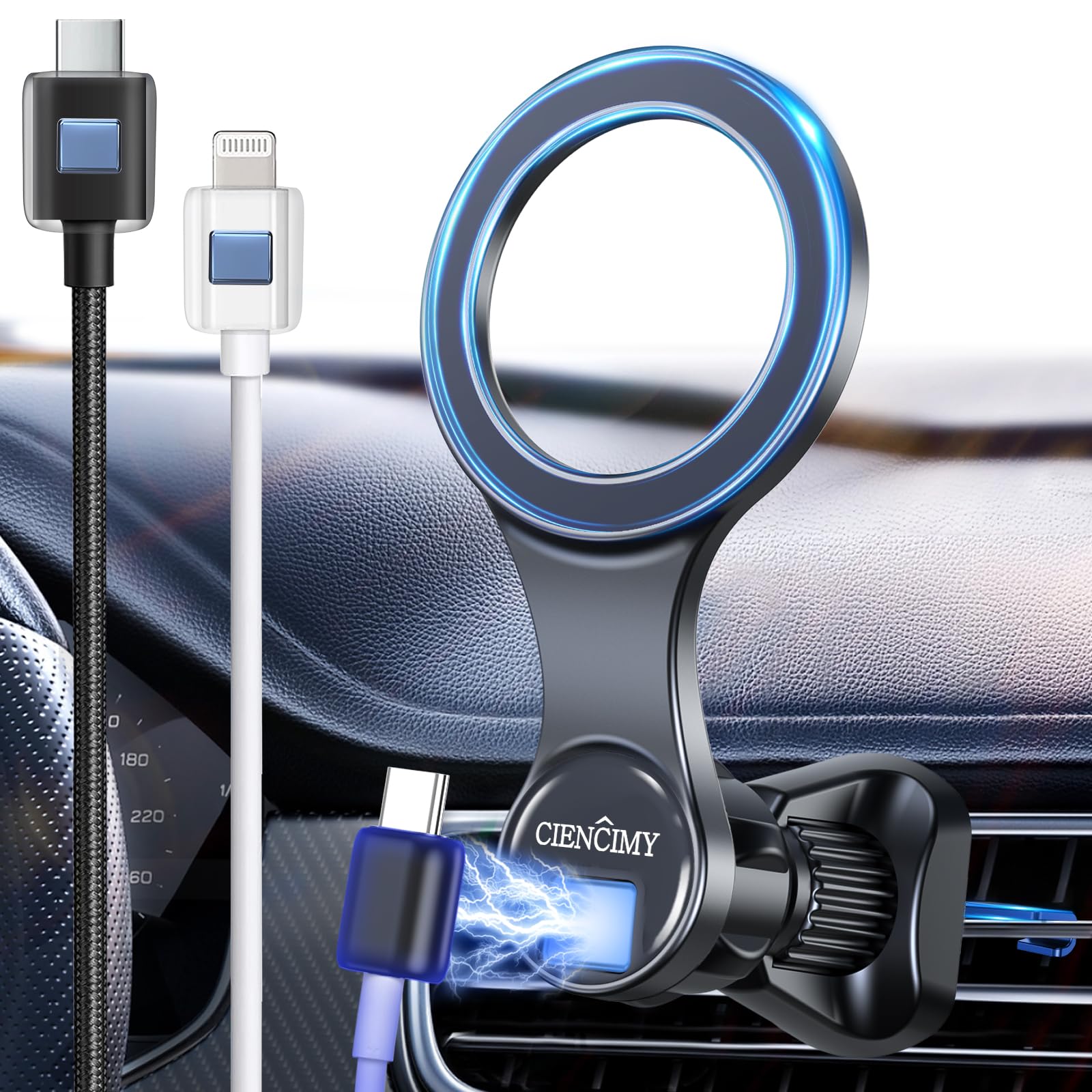 Ciencimy For Magsafe Car Mount, Phone Holder For Your Car Compatible With Magnetic Cable Clip,Strong Magnet Air Vent Mount Fit For Iphone 16 15 14 13 12 Pro Max Plus (Black)