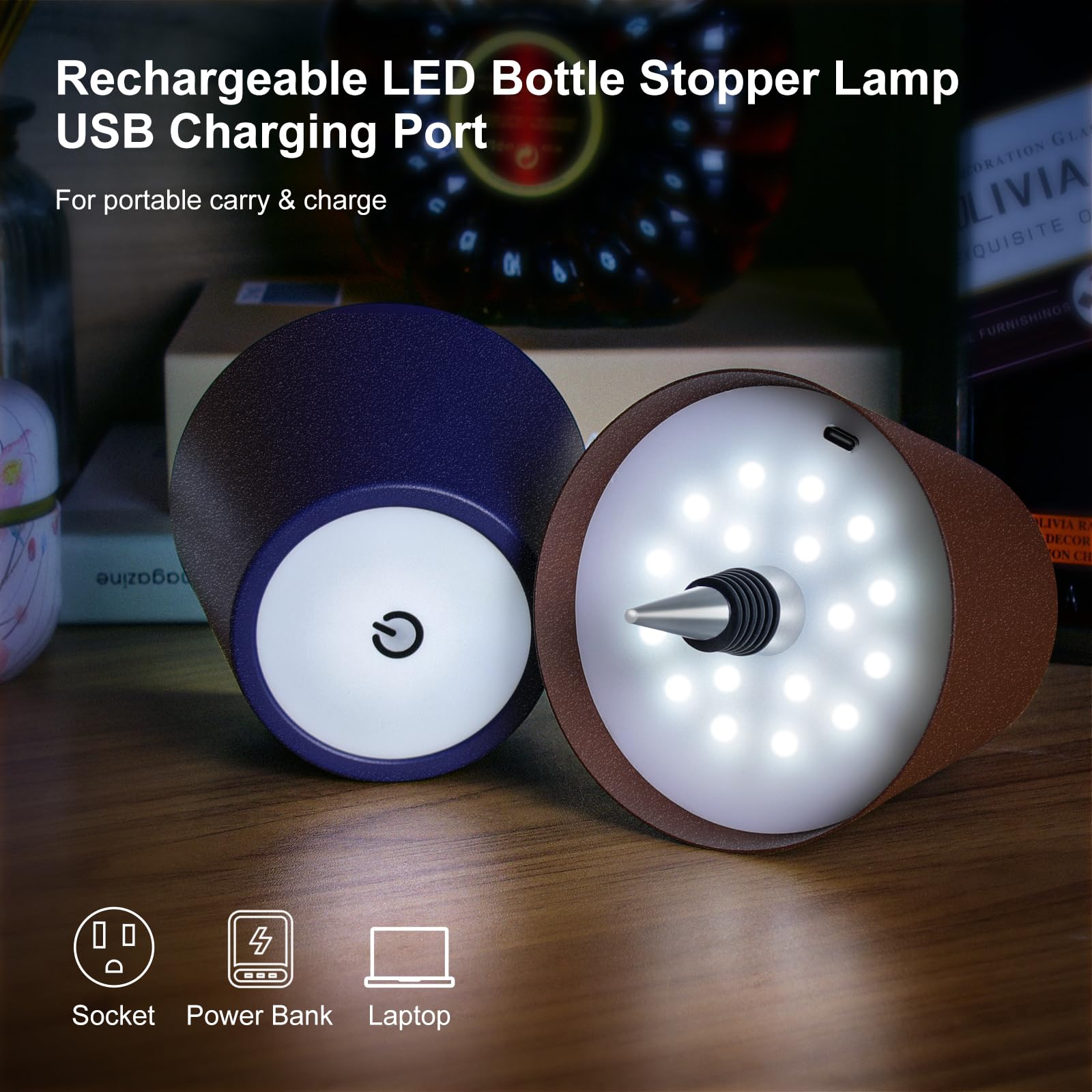 Soudfk Wireless Bottle Lamp, 3 Color Rechargeable Wine Bottle Lights For Bars Restaurants (Dark Green, 1Pc)