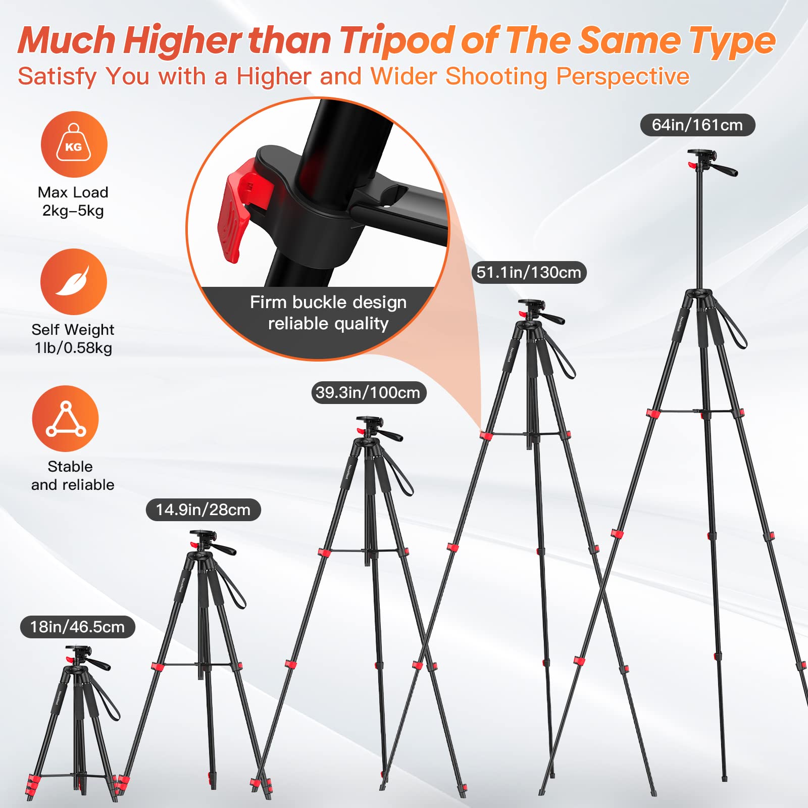 Novonost 65" Phone Tripod Stand, Tripod For Iphone & Camera With Wireless Remote & Cellphone Holder For Video Recording/Selfies/Live Stream/Vlogging (Included Carry Bag)