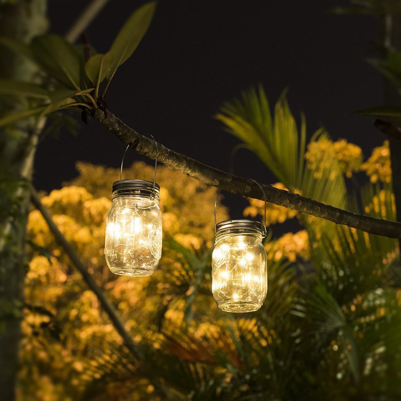 Soonhua Mason Jar Solar Lights, 6 Pack Waterproof Solar Mason Jar Lid String Lights With 6 Hangers 30 Led Jar Lids Fairy Lights For Patio Garden Yard Lawn (Jars Not Included)