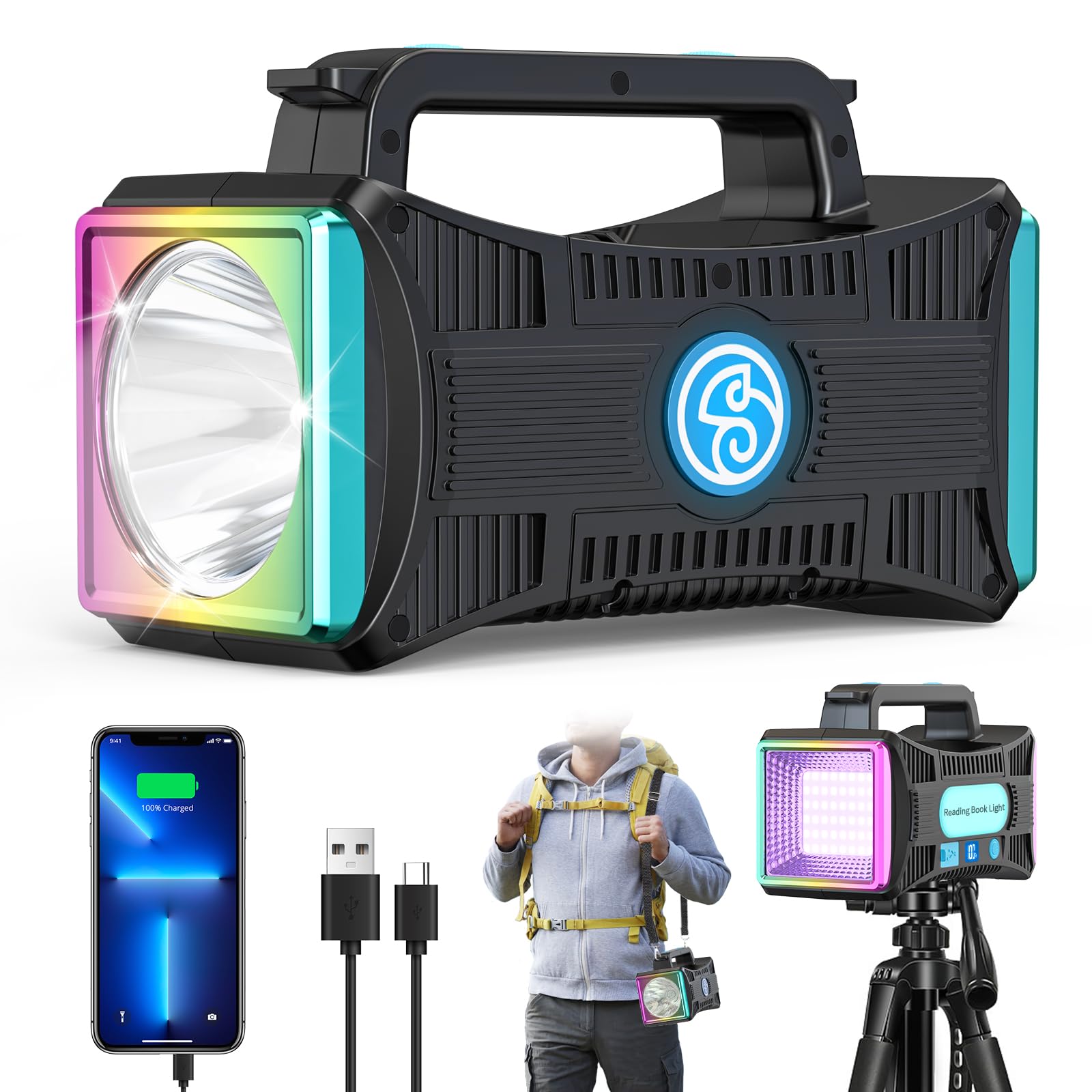 Lihtpo Rechargeable Flashlight, Led Spotlight Flashlight 15000 Capacity Extra Large Lumens Ultra-Long Standby Uv Flashlight Blacklight Waterproof With Usb Output As A Power Bank