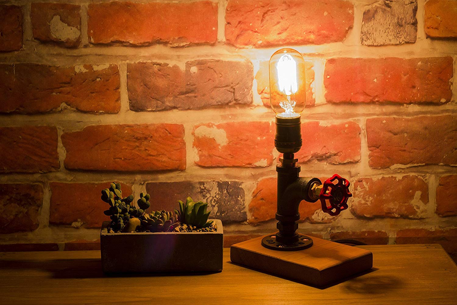 Y-Nut Steam Punk Lamp With Dimmer, Dimmable Loft Style Industrial Vintage Antique Style Light, Wood Base With Iron Piping Desk Lamp, The Professor Retro Desk Lamp Ll-013
