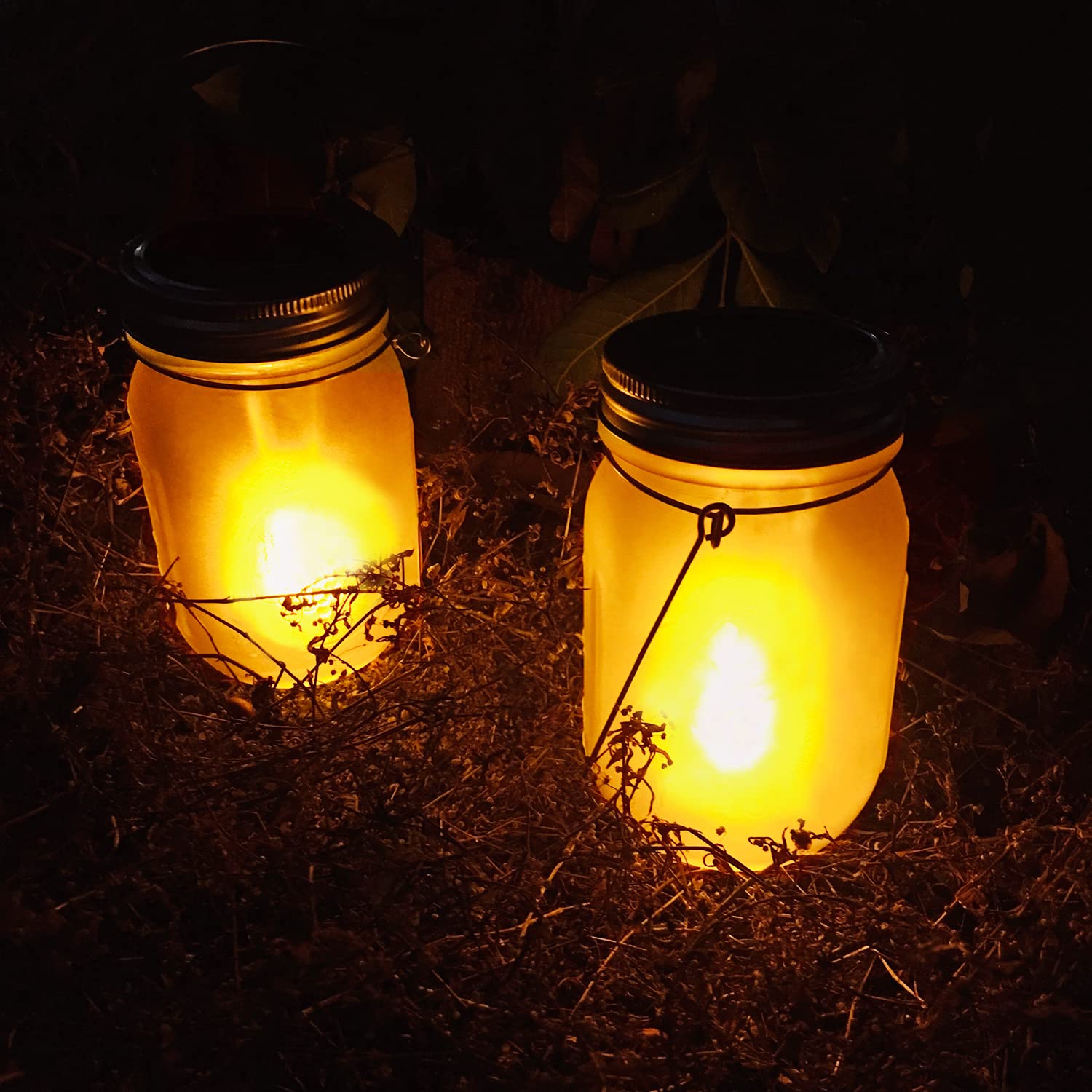 Aubasic Solar Flicker Torch Lights, 6 Pack Waterproof Dancing Flicker Lanterns Lights Build-In Glass Mason Jar, Outdoor Patio Yard Desktop Party Halloween Xmas Decor Solar Lanterns